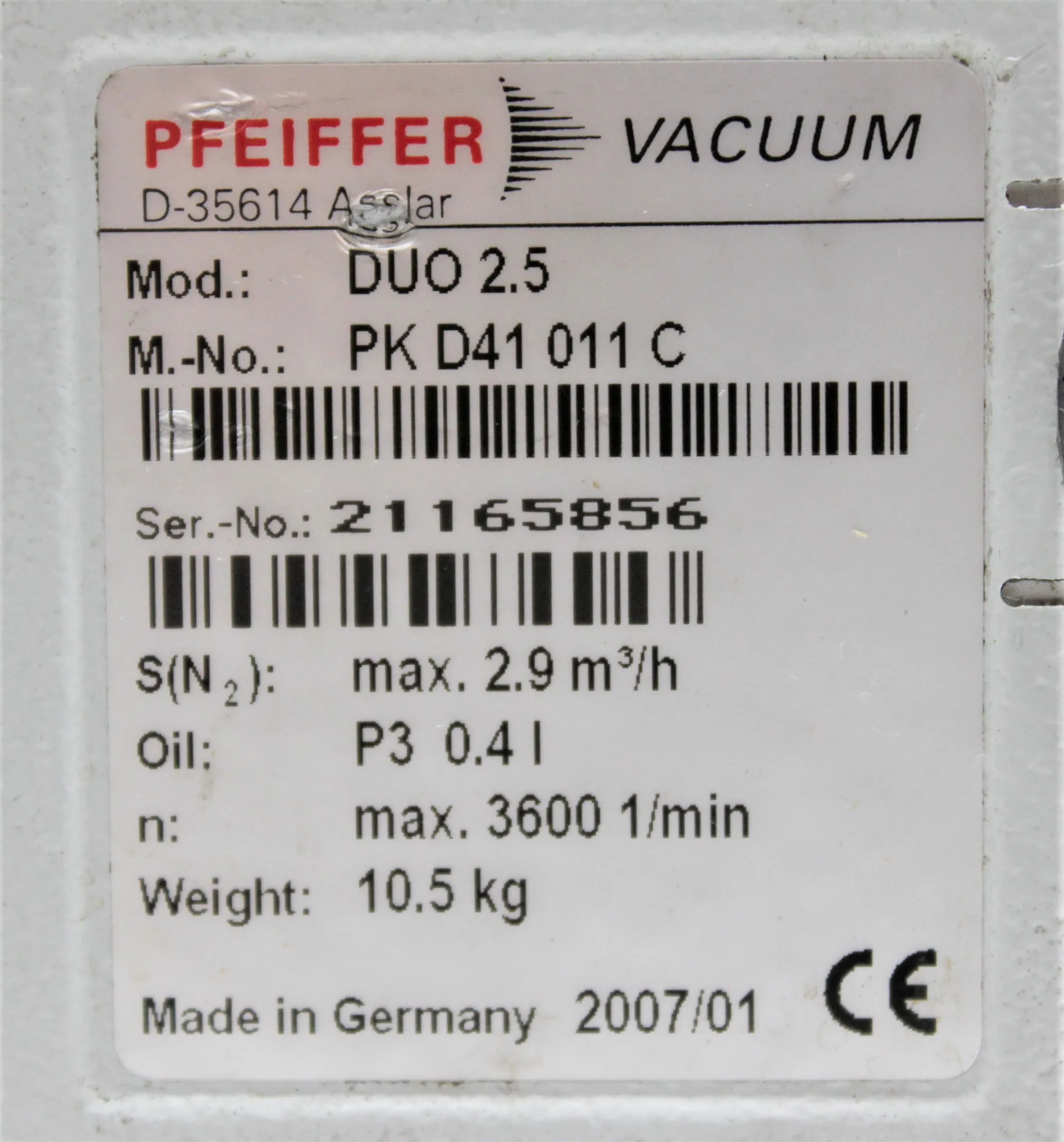 Pfeiffer DUO 2.5 Rotary Vane Vacuum Pump