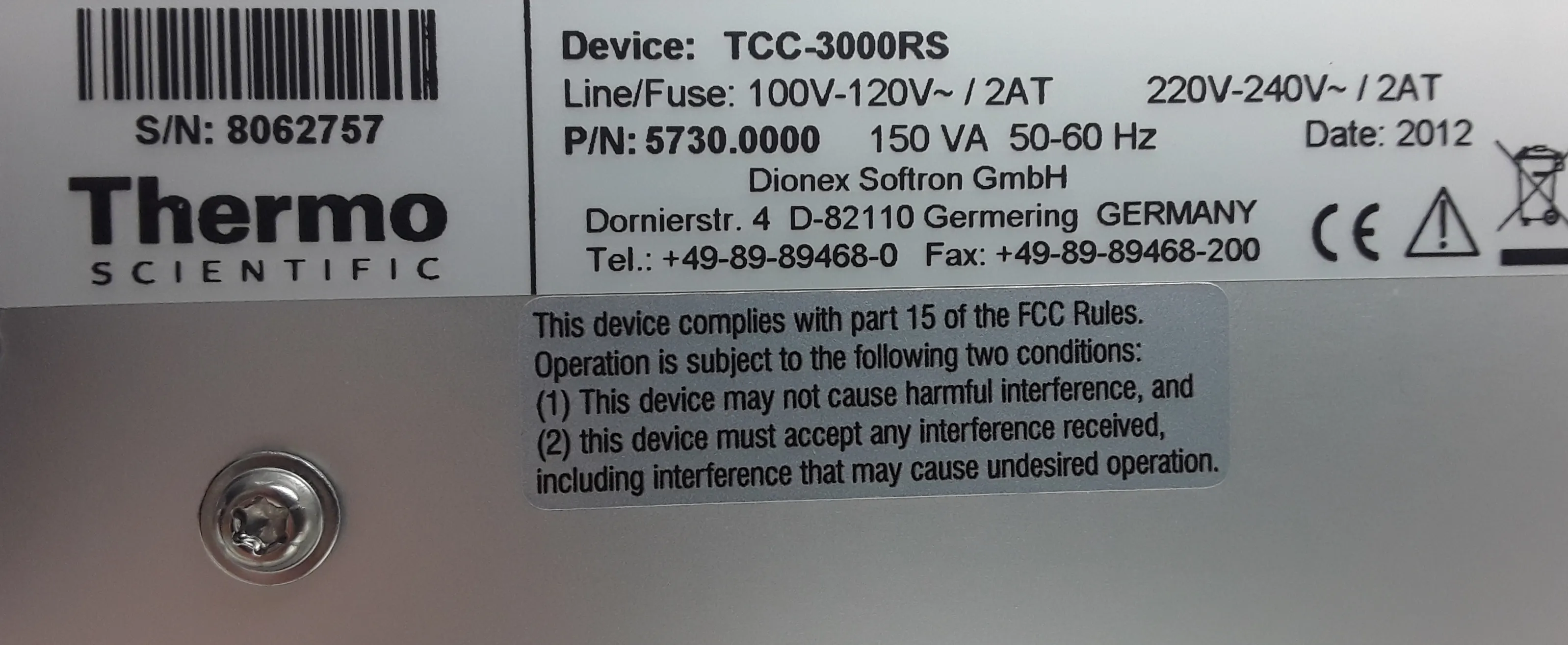 Thermo Fisher TCC-3000RS Rapid Separation Thermostatted Column Compartment