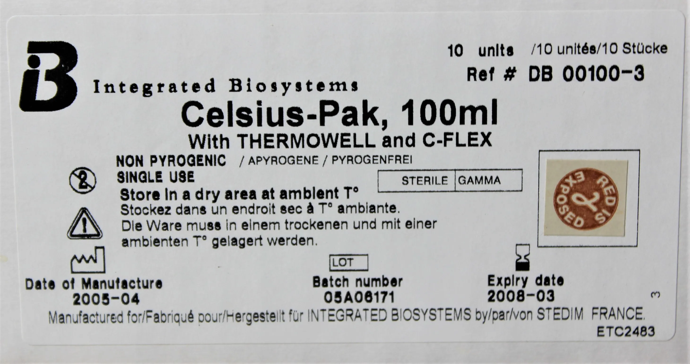 Integrated Biosystems Celsius-Pak 100mL 00100-3 C-Flex EVA Tubing with Thermowell