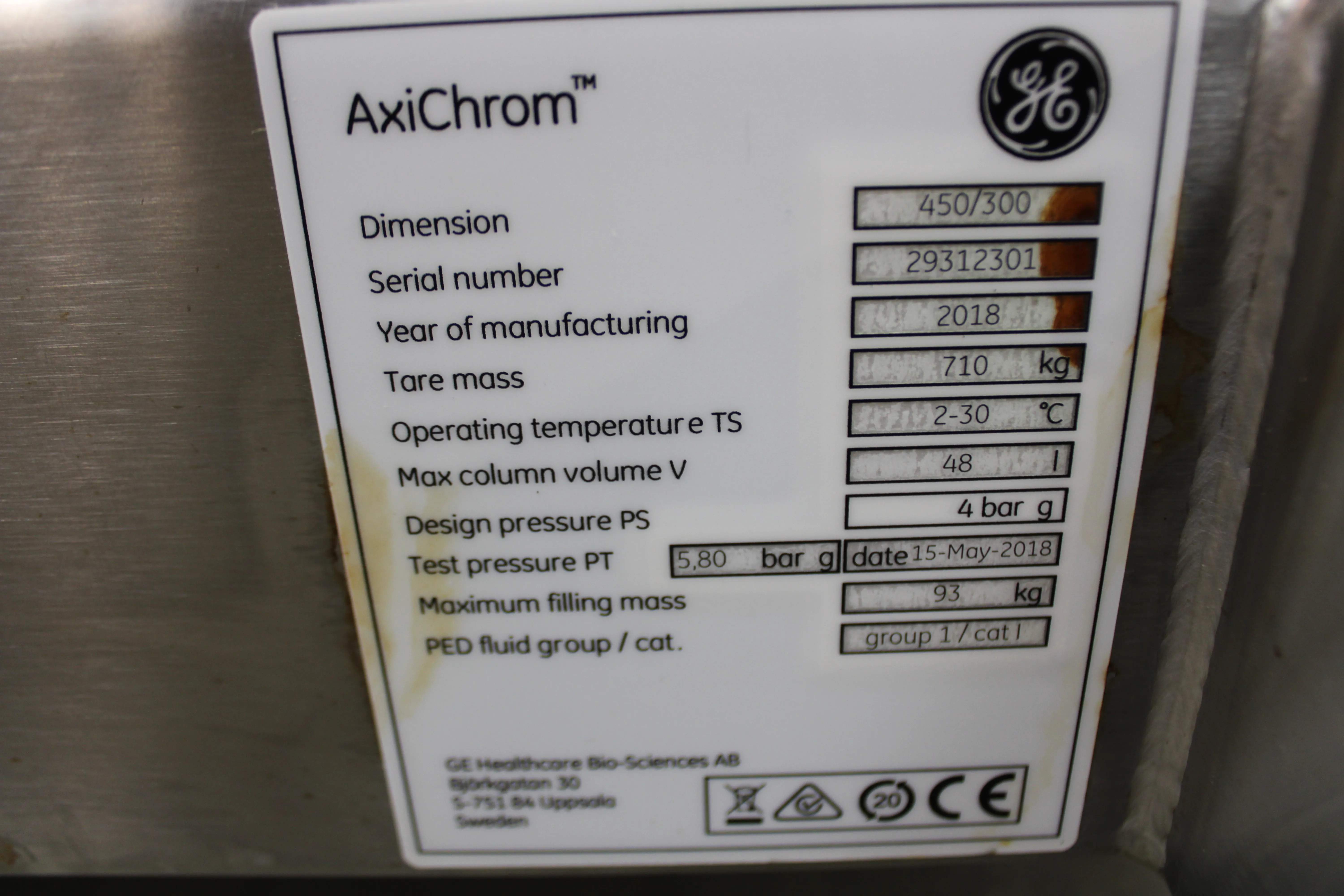 GE Healthcare AxiChrom 450/300 Chromatography Column