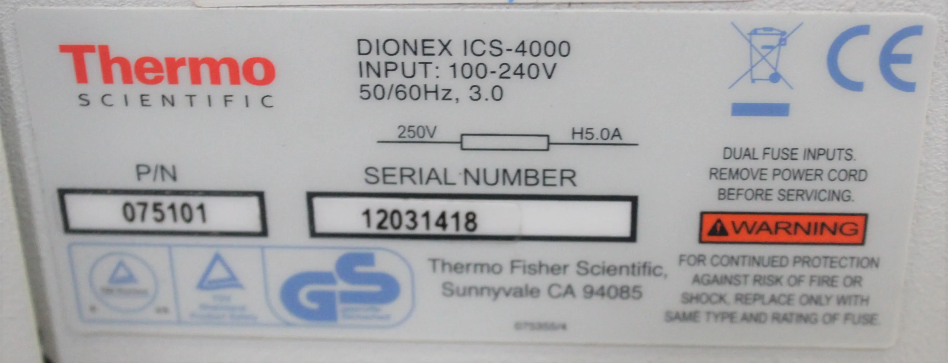 Thermo Scientific Dionex ICS-4000 Capillary High Performance Ion Chromatography System (HPIC)