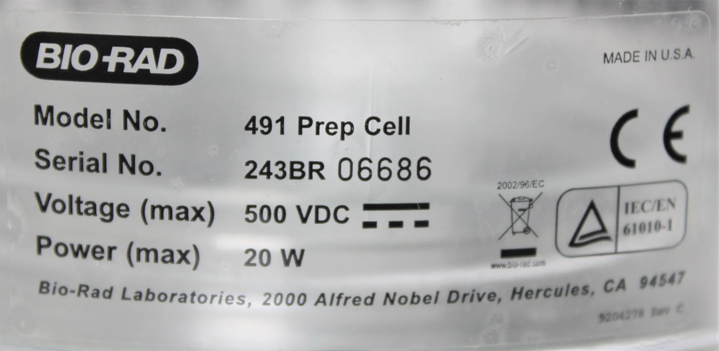 Bio Rad Model 491 Prep Cell Gel Elution System Electrophoresis Used Equipment