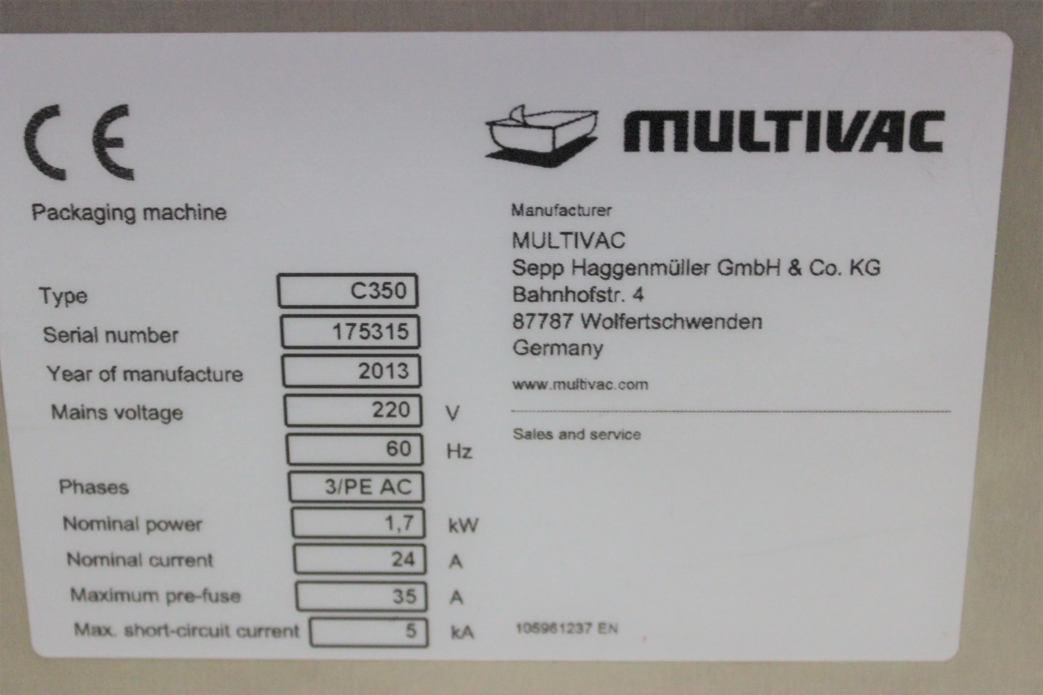 Multivac C350 Chamber Packaging Machine