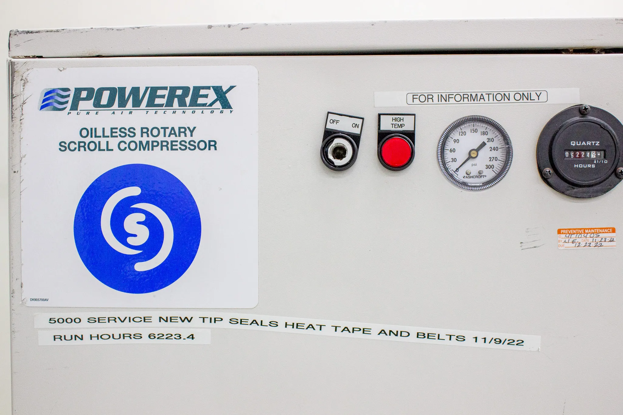 Powerex Oil-less Rotary Scroll Compressor Enclosure System Model SES050821HP - Used