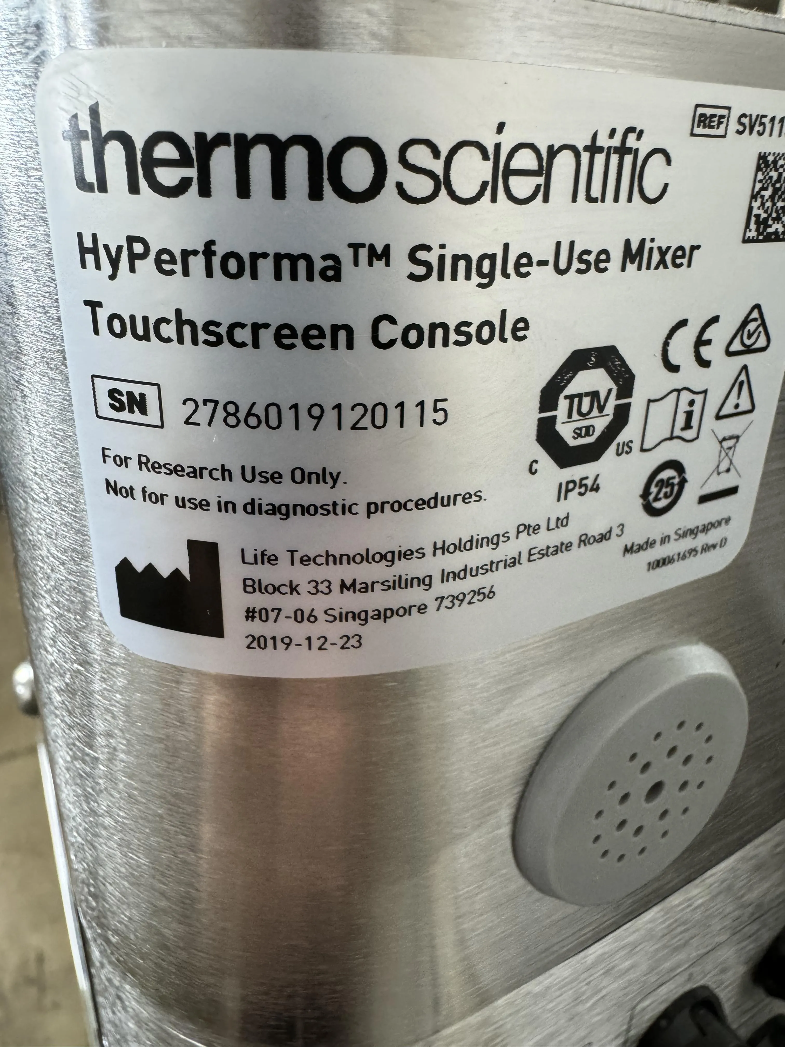 Thermo Scientific HyPerforma SUM0200.9002 Single-Use Mixer 200L Jacketed DC Motor Touchscreen Console Load Cells