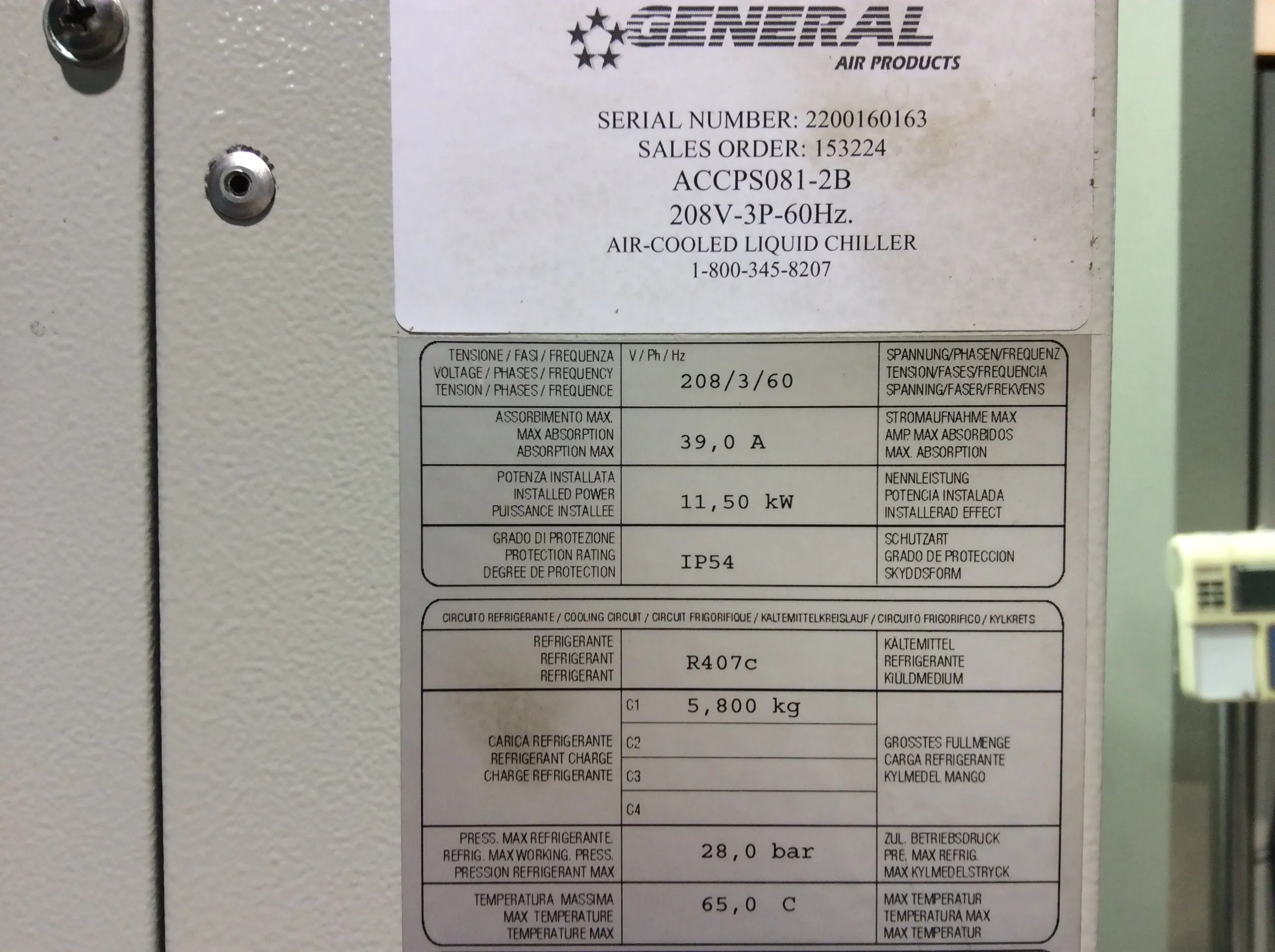 General Air Products 7.5 Ton Air Cooled Liquid Chiller ACCPS081-2B