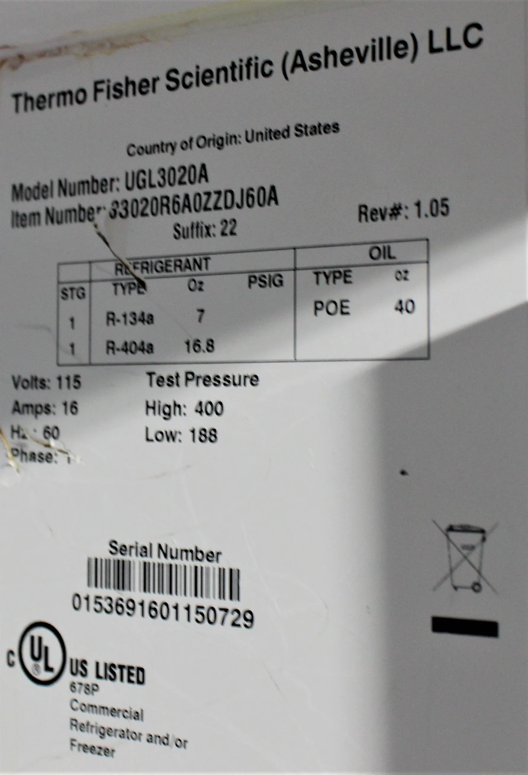 Thermo Scientific High-Performance Lab Freezer UGL302A