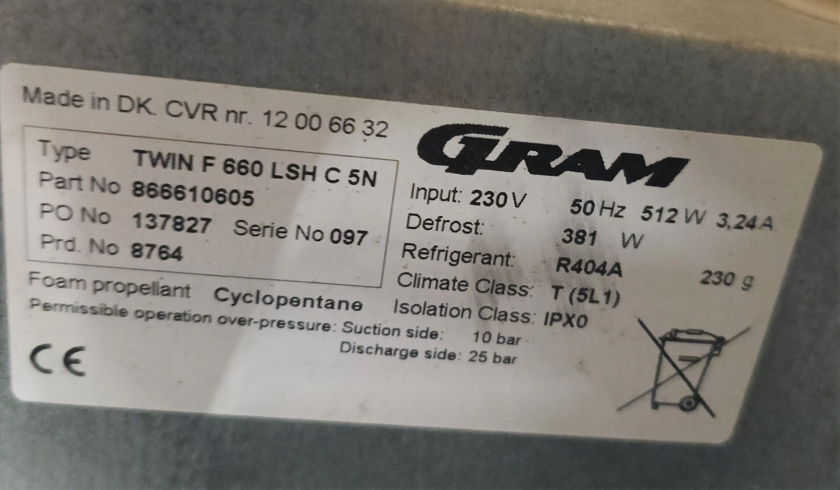 GRAM TWIN F 660 LSH C 5N -25C Freezer 230V