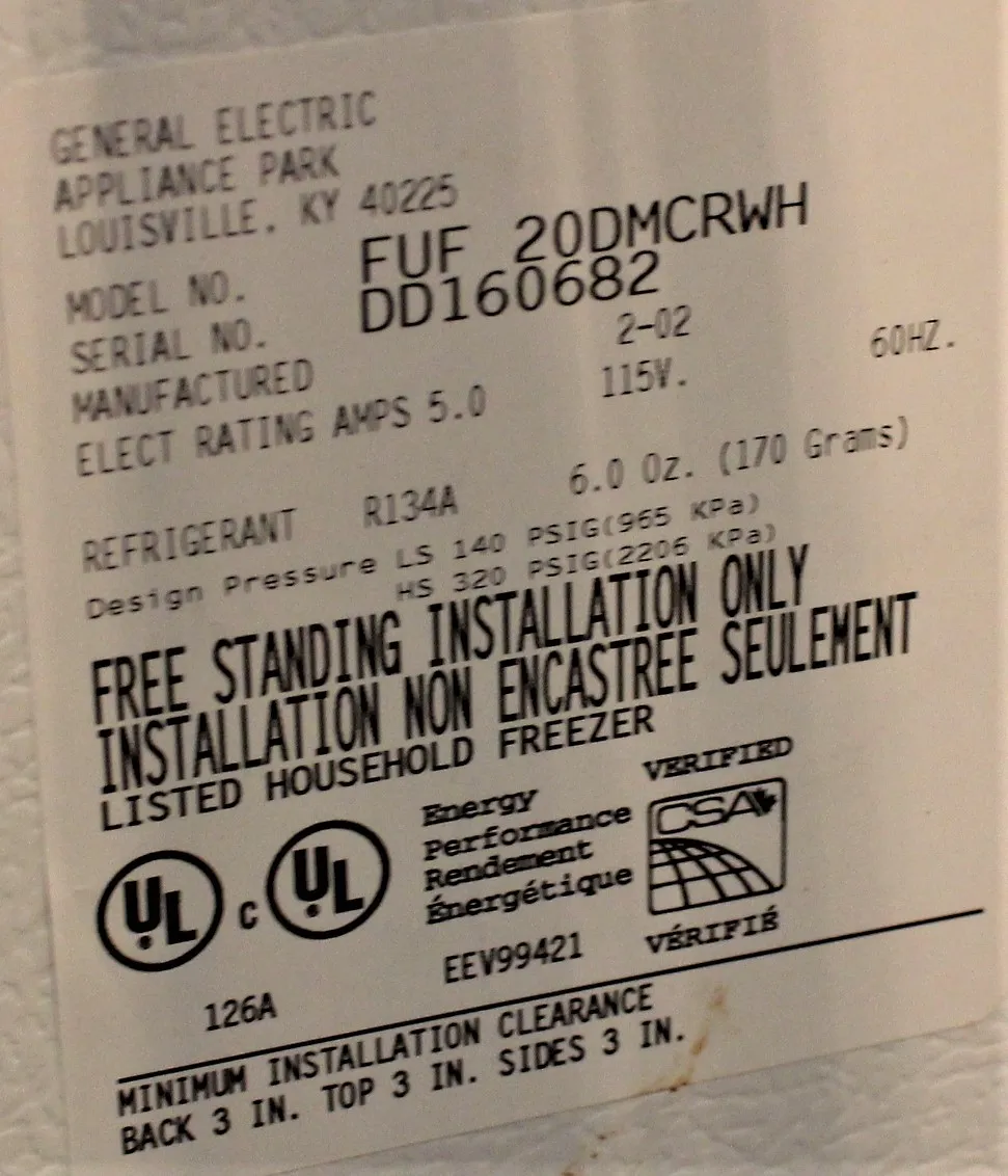 GE General Electric FUF 20DMCRWH Freezer Used 30-Day Warranty 100% Parts and Labor, Class 2