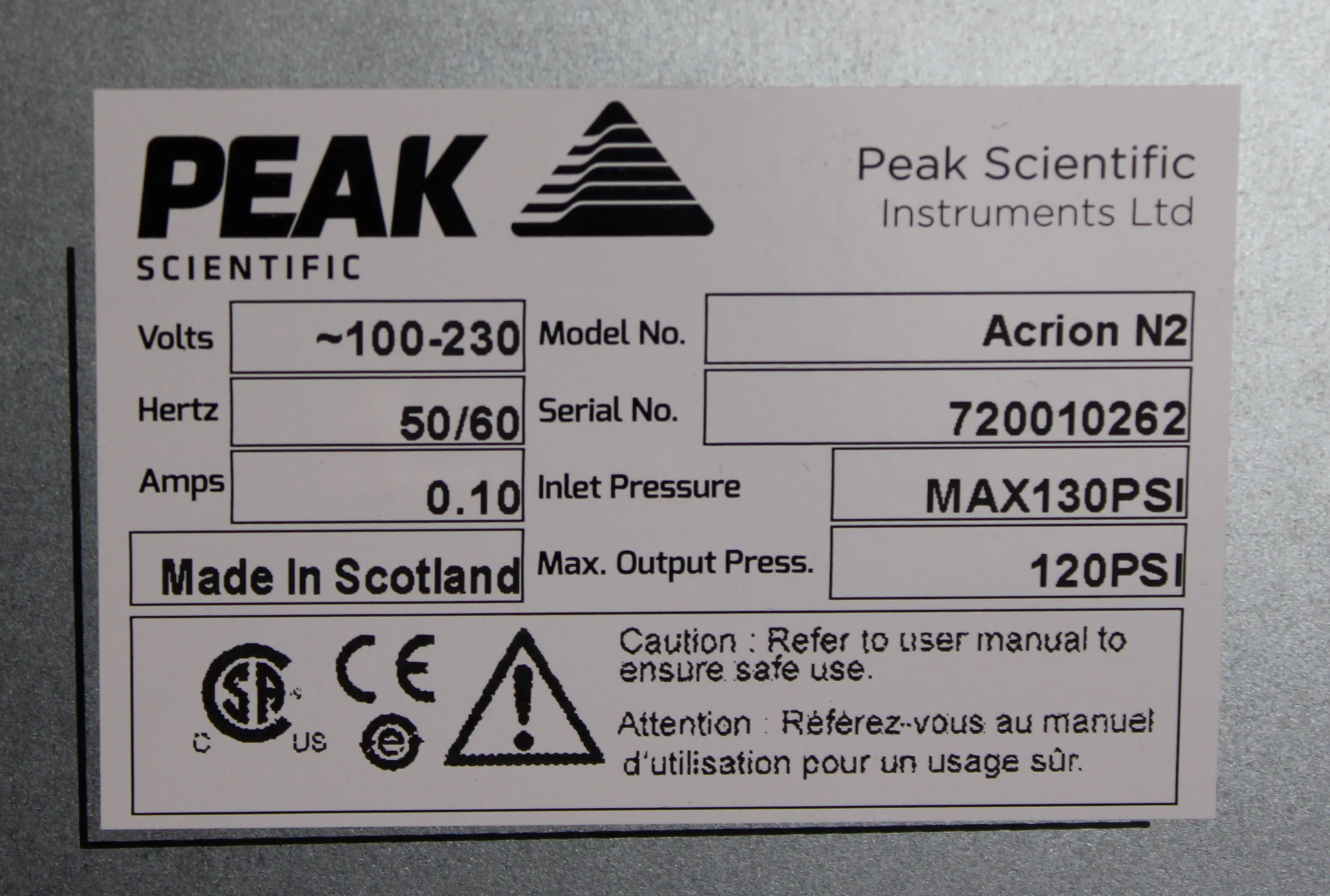 Peak Scientific Acrion N2 Nitrogen Generator + Acrion Air Compressor