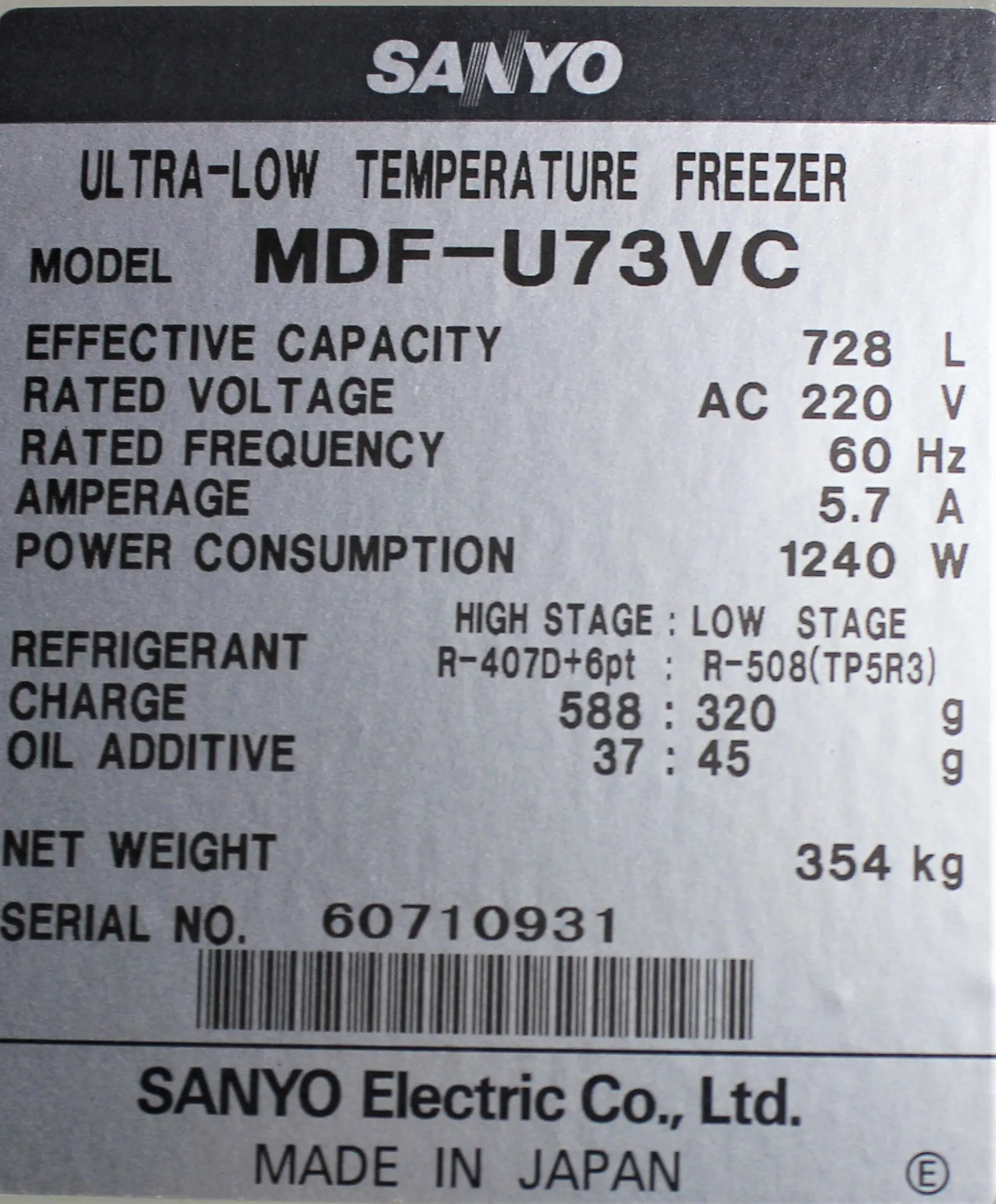 Sanyo MDF-U73VC Ultra-Low Freezer - Biosecurity and Preservation Solution