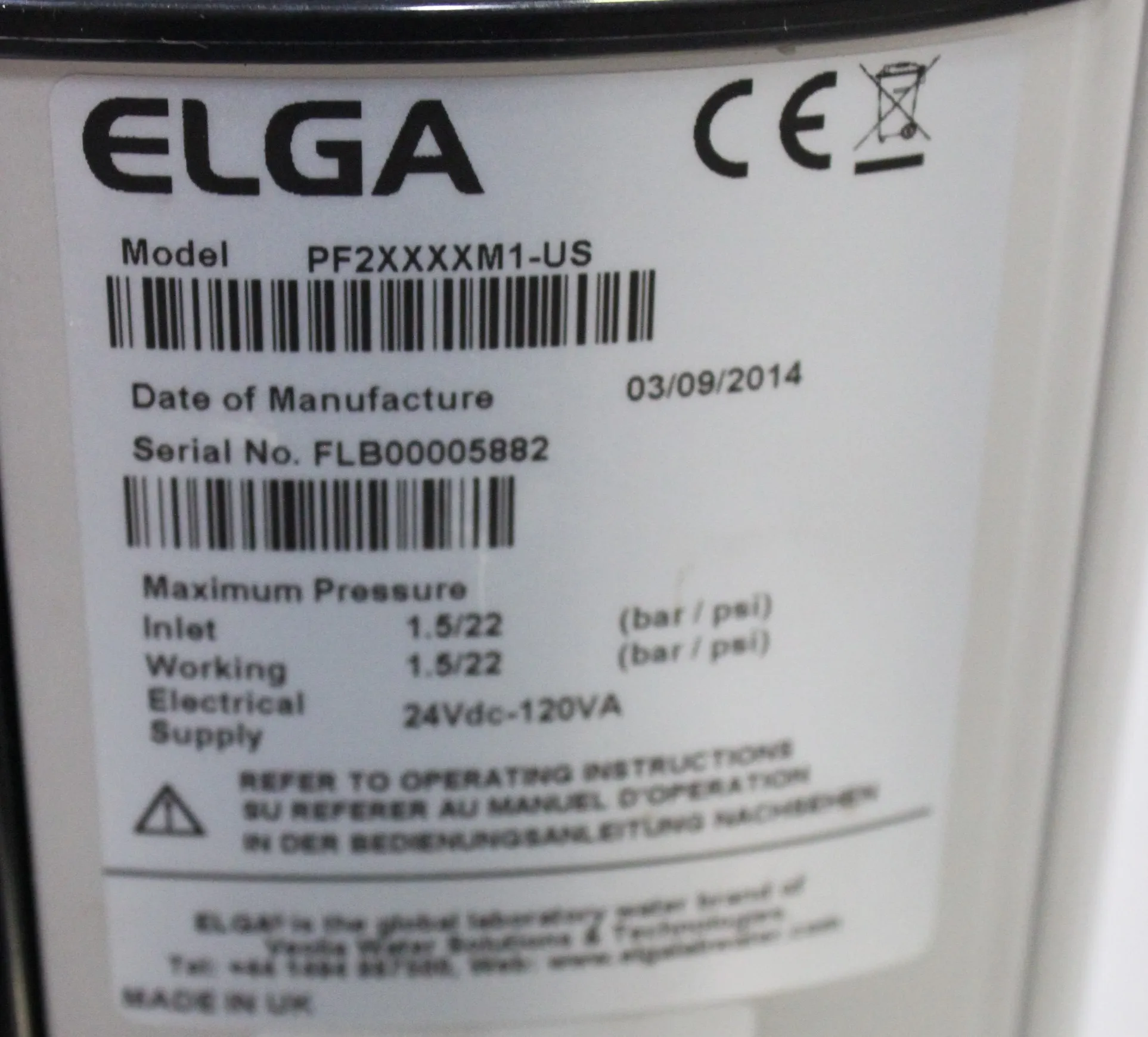 Elga Purelab Flex 2 PF2XXXM1 Water Purification System