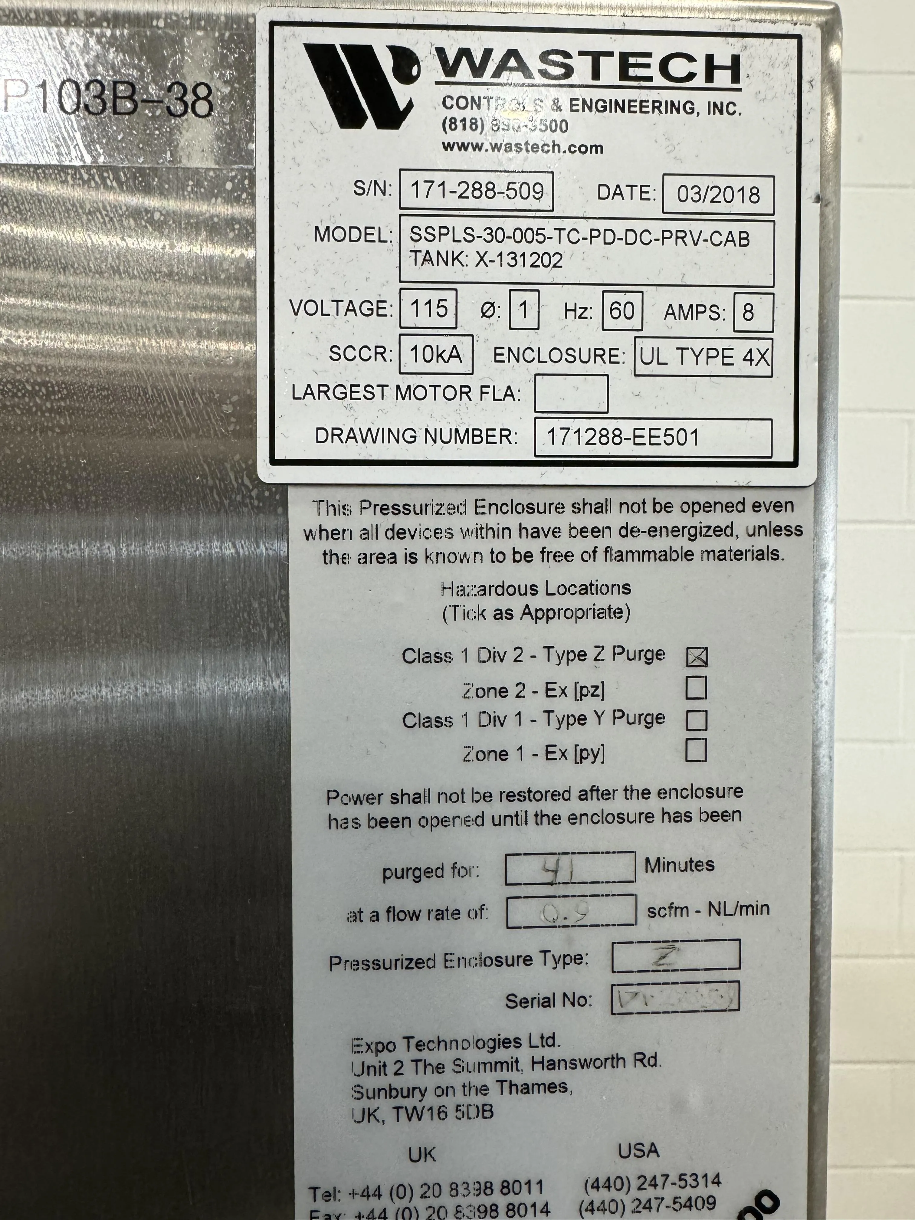 WasTeck Engineering Lab Waist SSPLS-30-005 Stainless Solvent Pump Lift Station