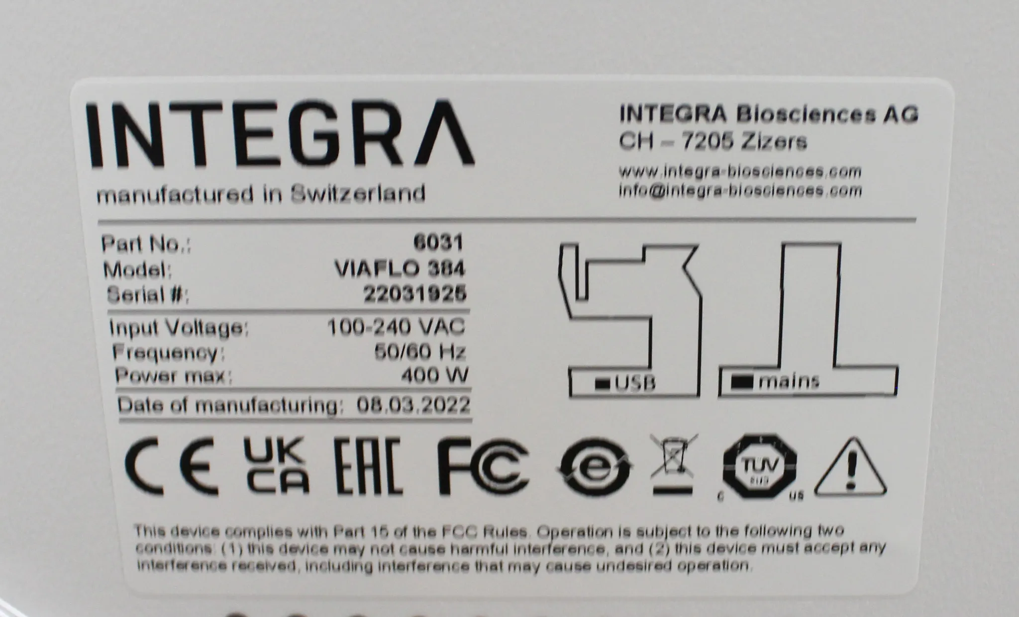 Integra VIAFLO 384 Automated Liquid Handler Electronic Pipette