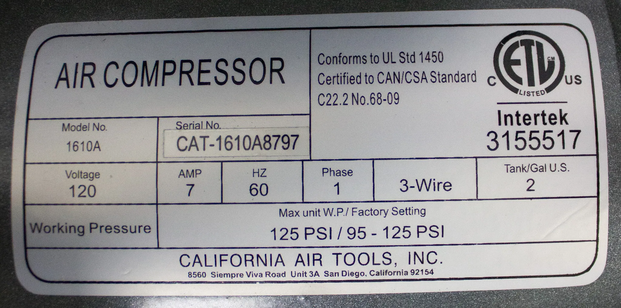 California Air Tools 1610A Oil-Free Air Compressor