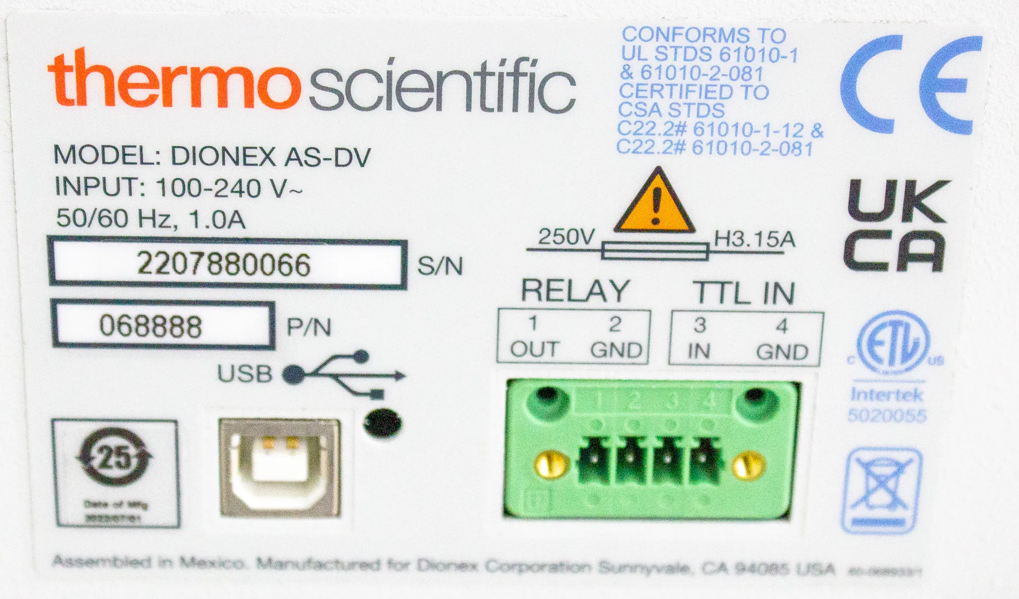 Thermo Scientific Dionex AS-DV Autosampler P/N 068888