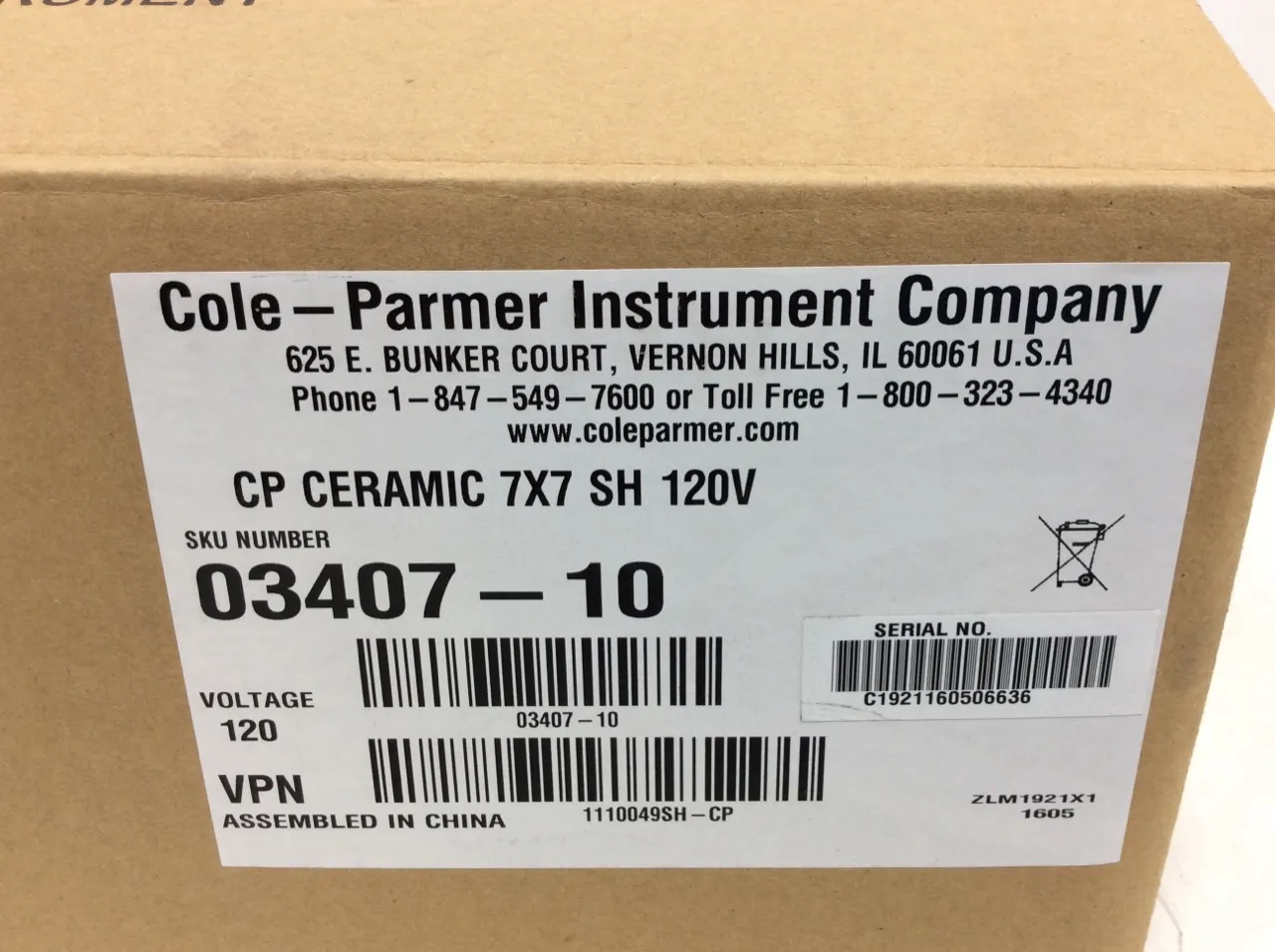 Cole Parmer StableTemp Cat. 03407-10 Ceramic Stirring Hot Plate, 7" x 7", 120 VAC