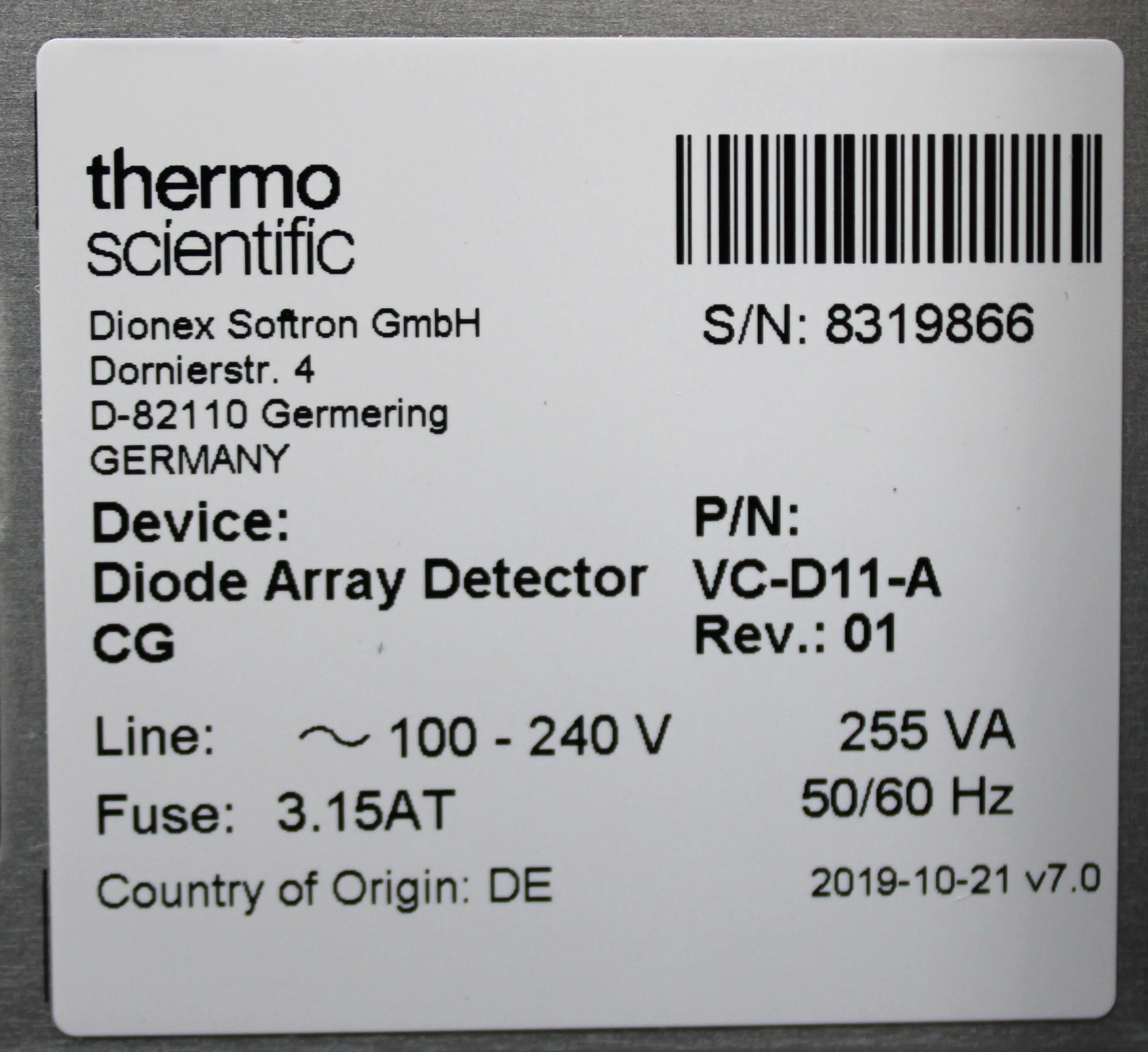 Thermo Scientific Vanquish Diode Array Detectors VC-D11-A-01