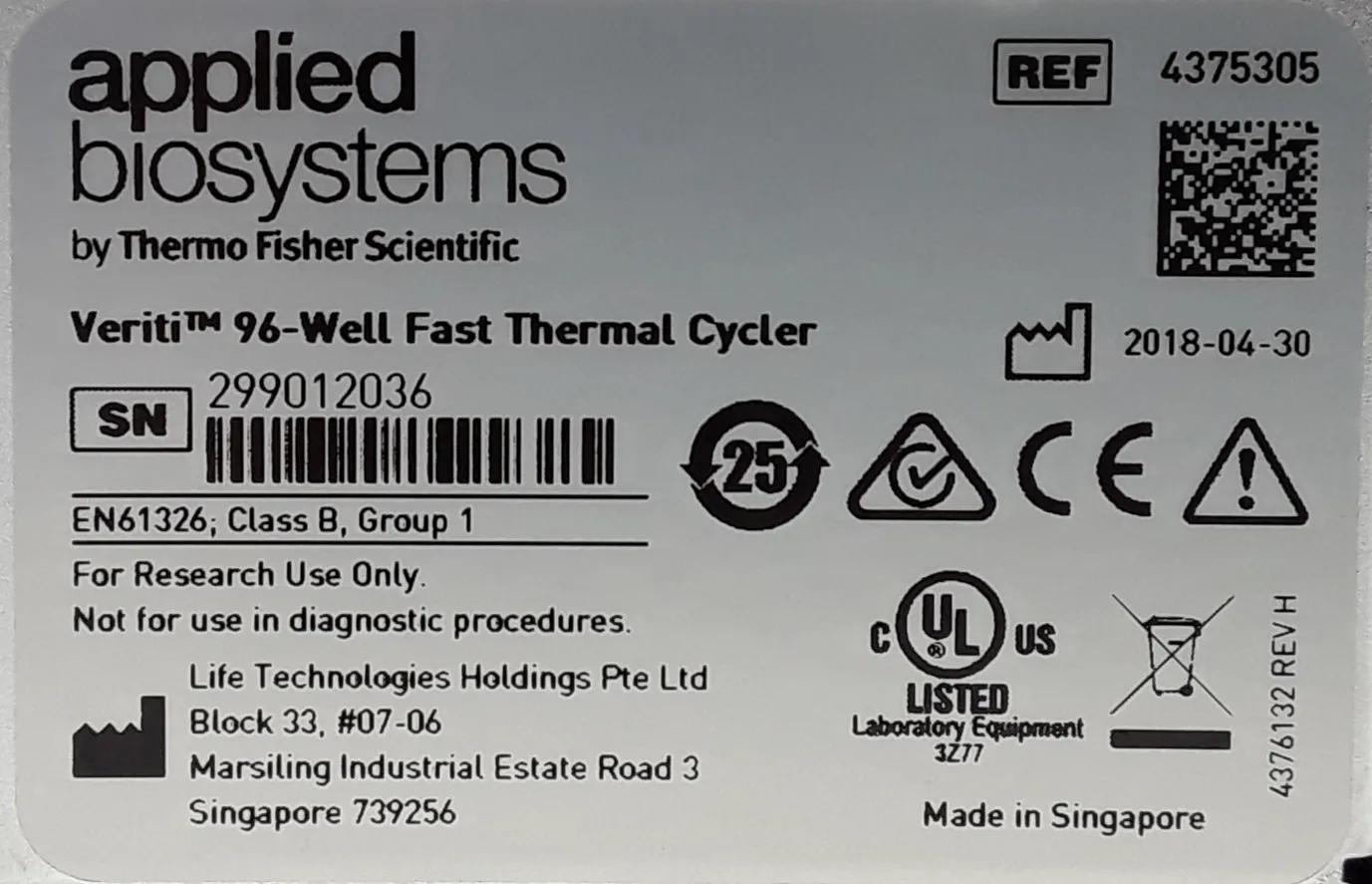 Applied Biosystems Veriti 96-Well Fast Thermal Cycler