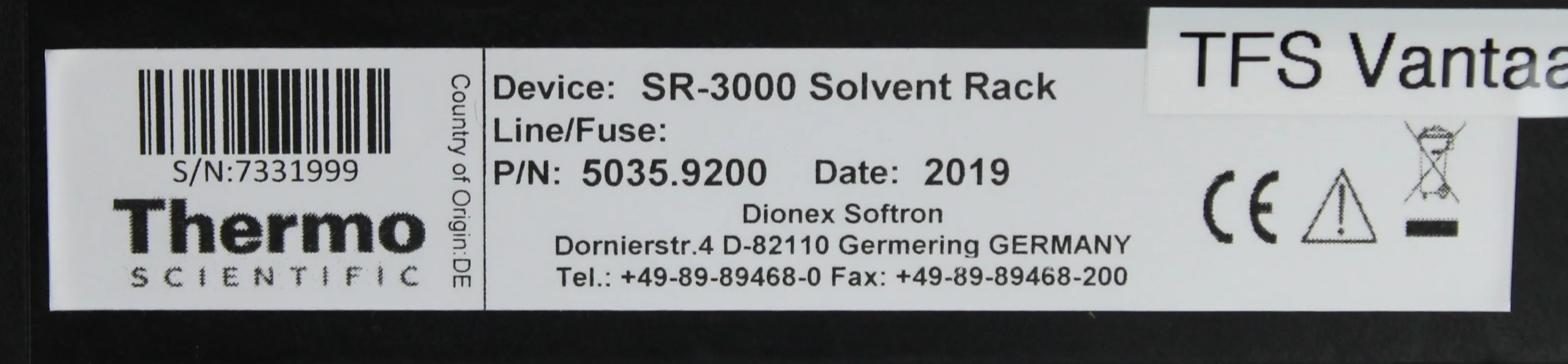 Thermo Scientific UltiMate 3000 SR-3000 Solvent Rack 5035.9200 HPLC / FPLC / GC / CE Accessory