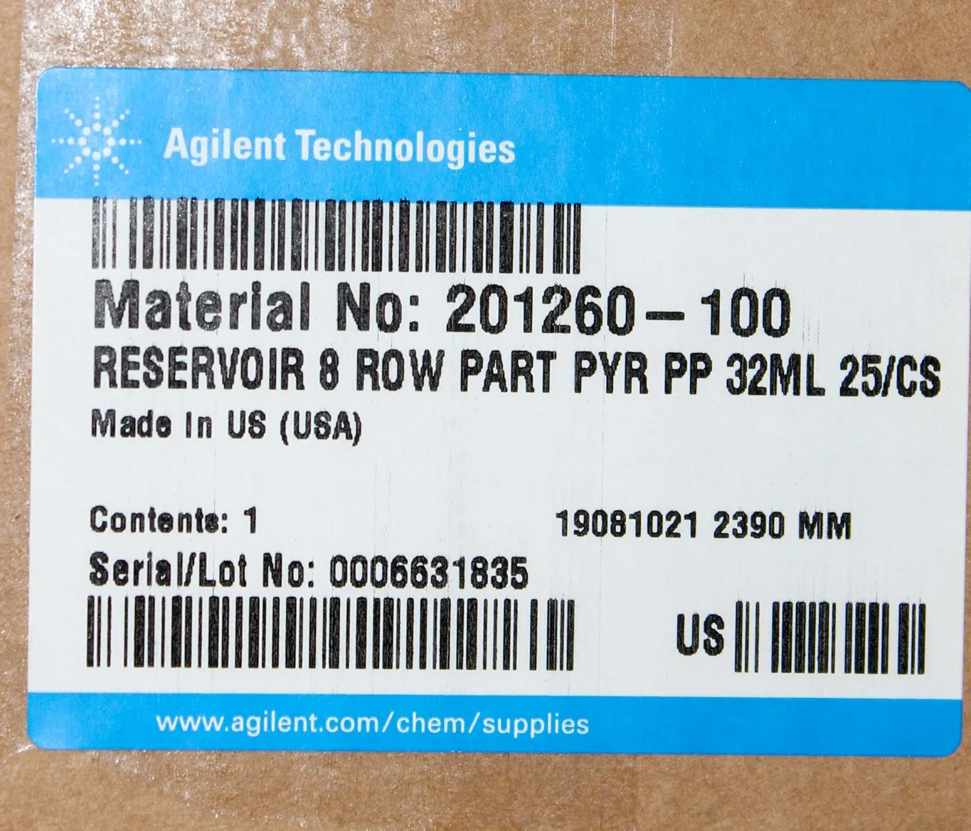 Agilent Technologies Reservoir 8 Row PYR PP 32mL 201260-100 25/cs