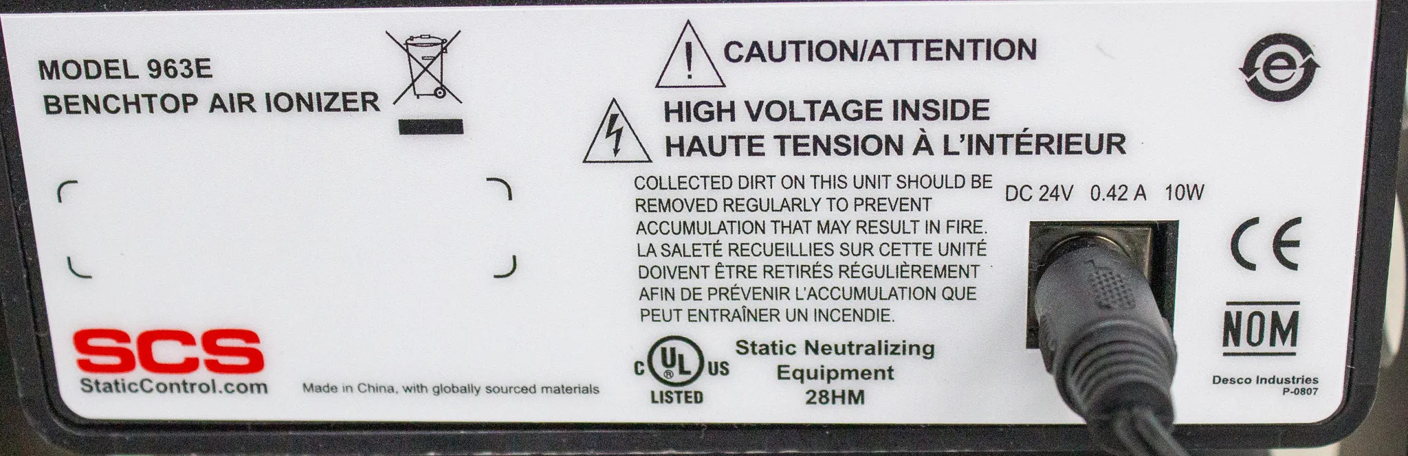 SCS 963E Benchtop Air Ionizer Model 963E - Used Laboratory Equipment