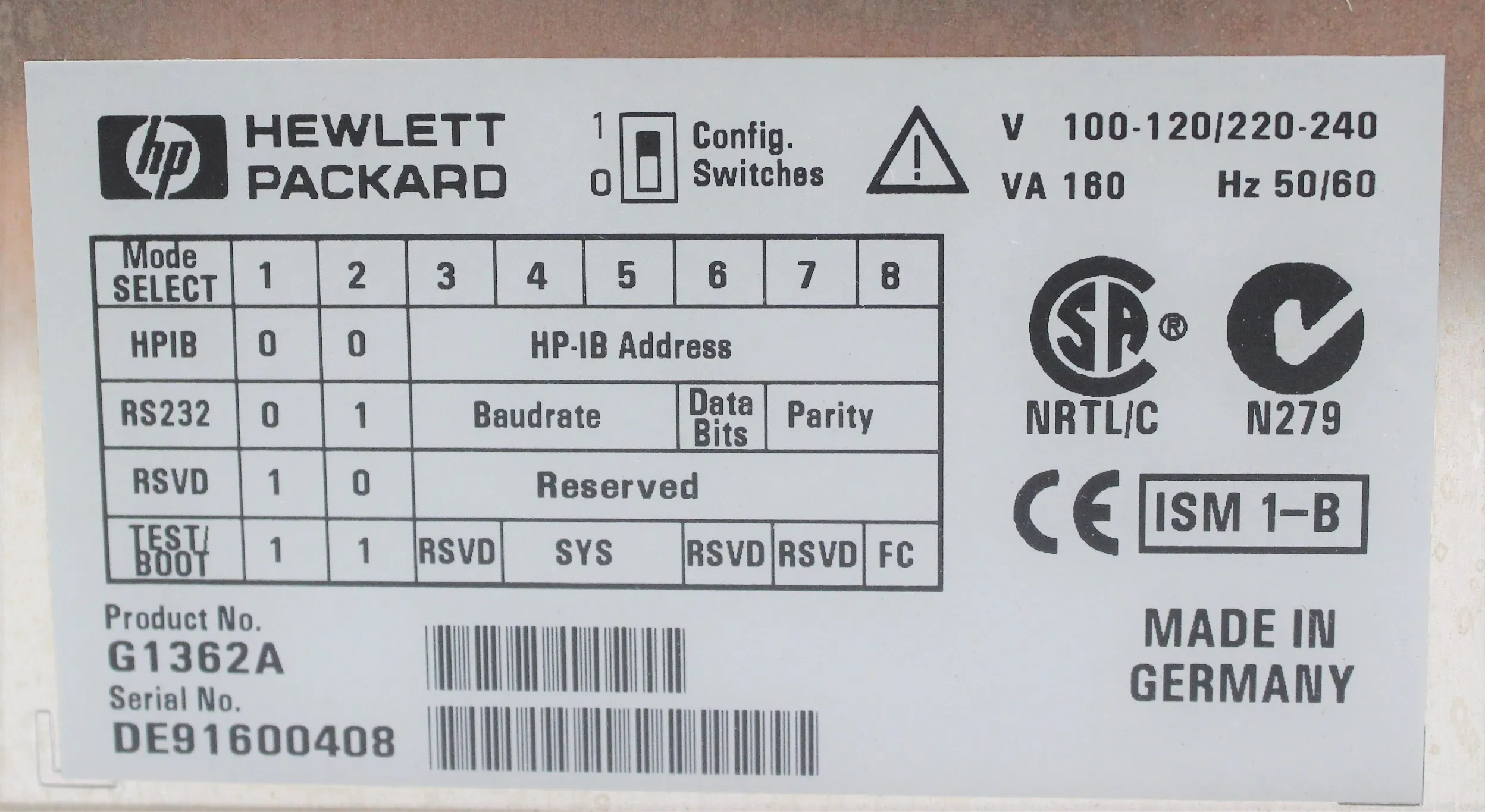 Hewlett Packard G1362A Refractive Index Detector