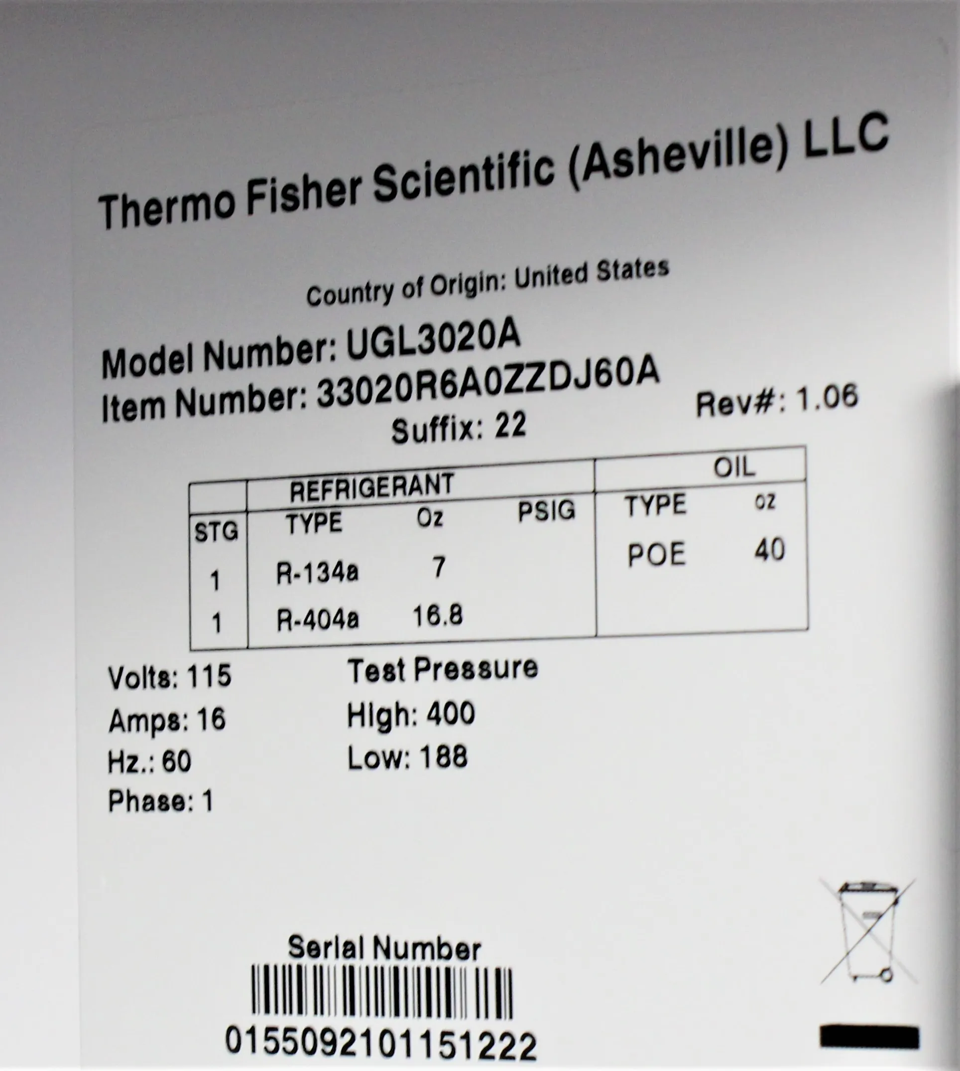 Thermo Scientific UGL302A Freezer