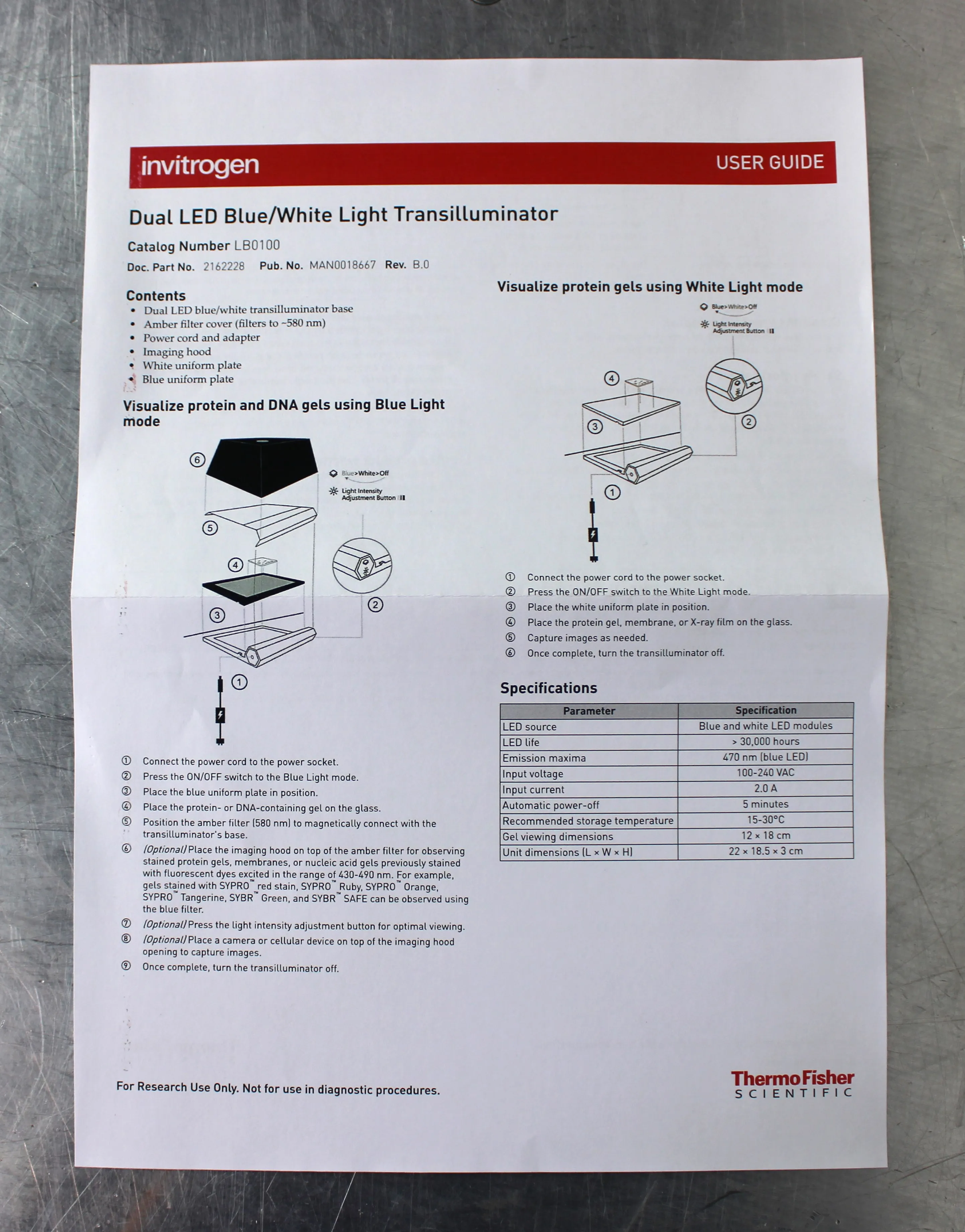 Thermo Fisher Scientific LB0100 Transilluminator