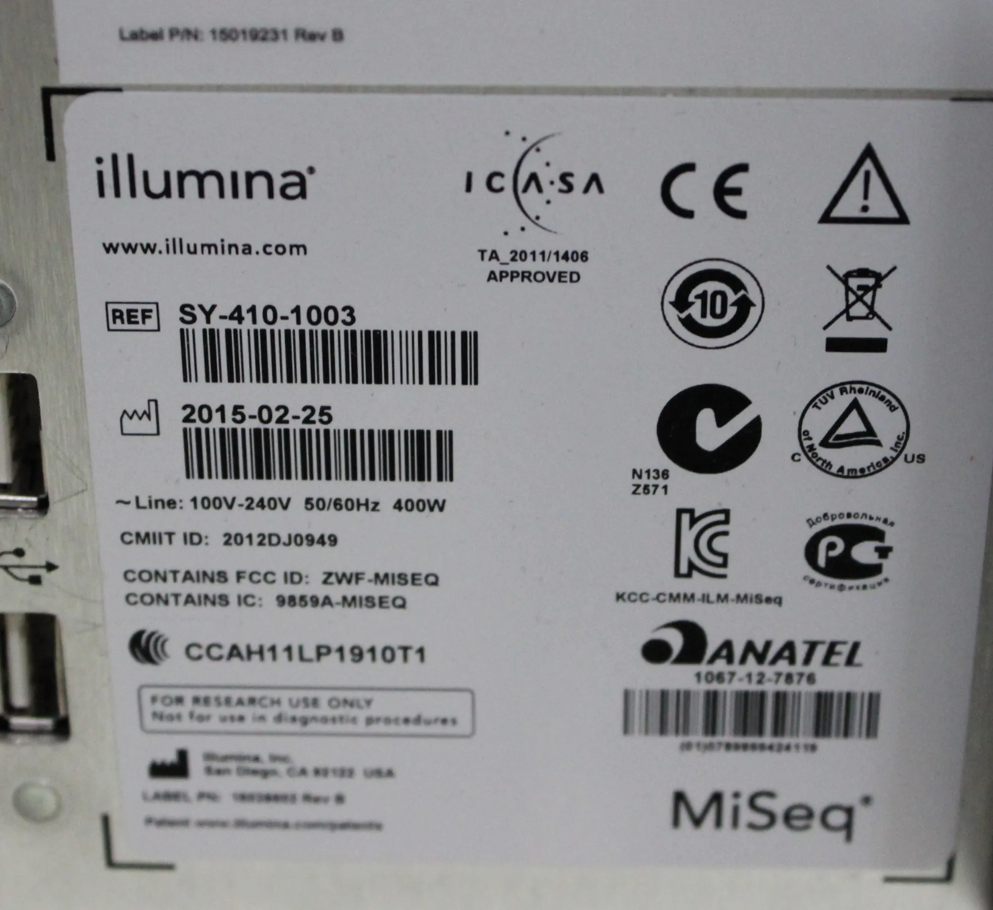 Illumina MiSeq DNA Sequencer