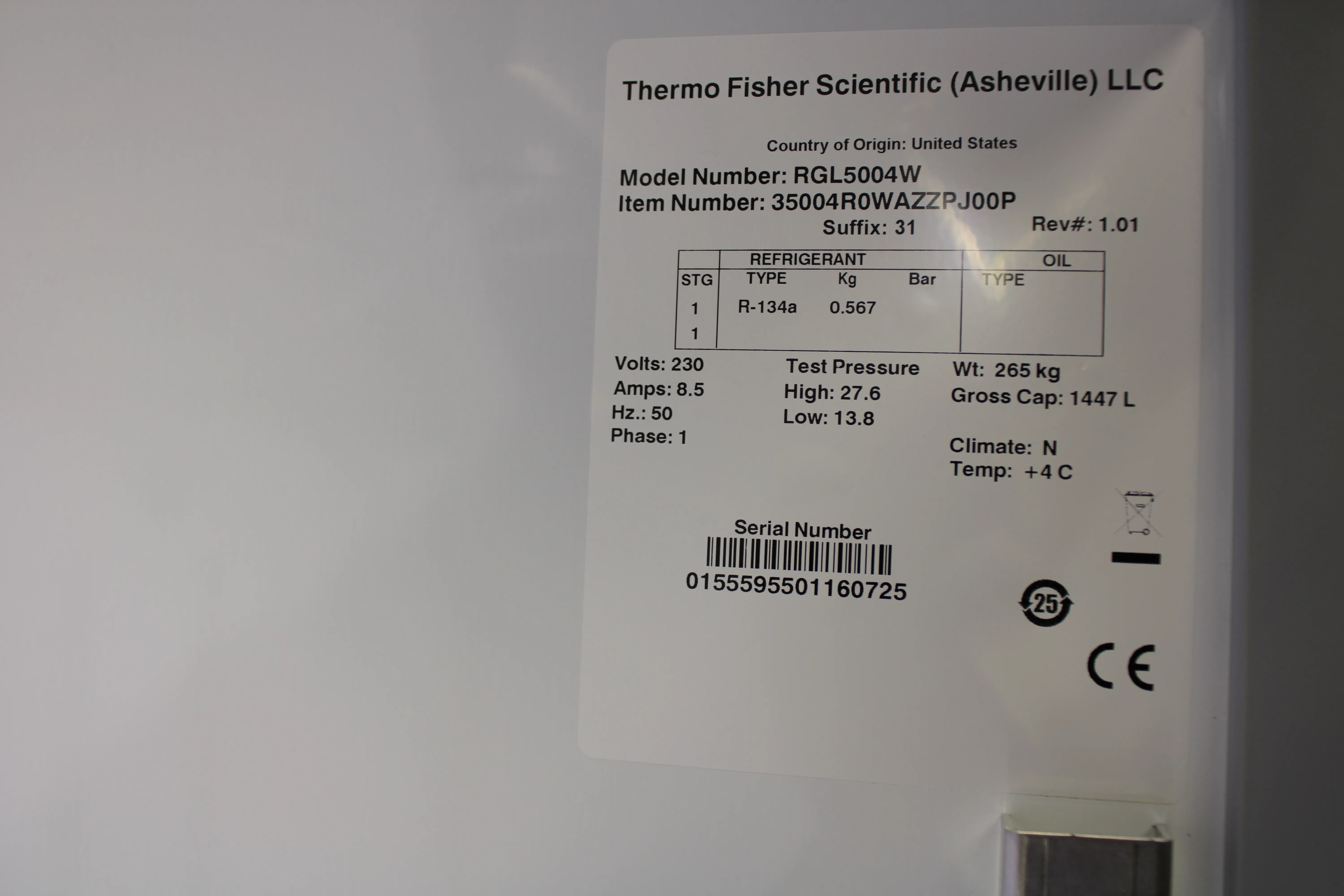 Thermo Fisher RGL5004W High-Performance Laboratory Refrigerator