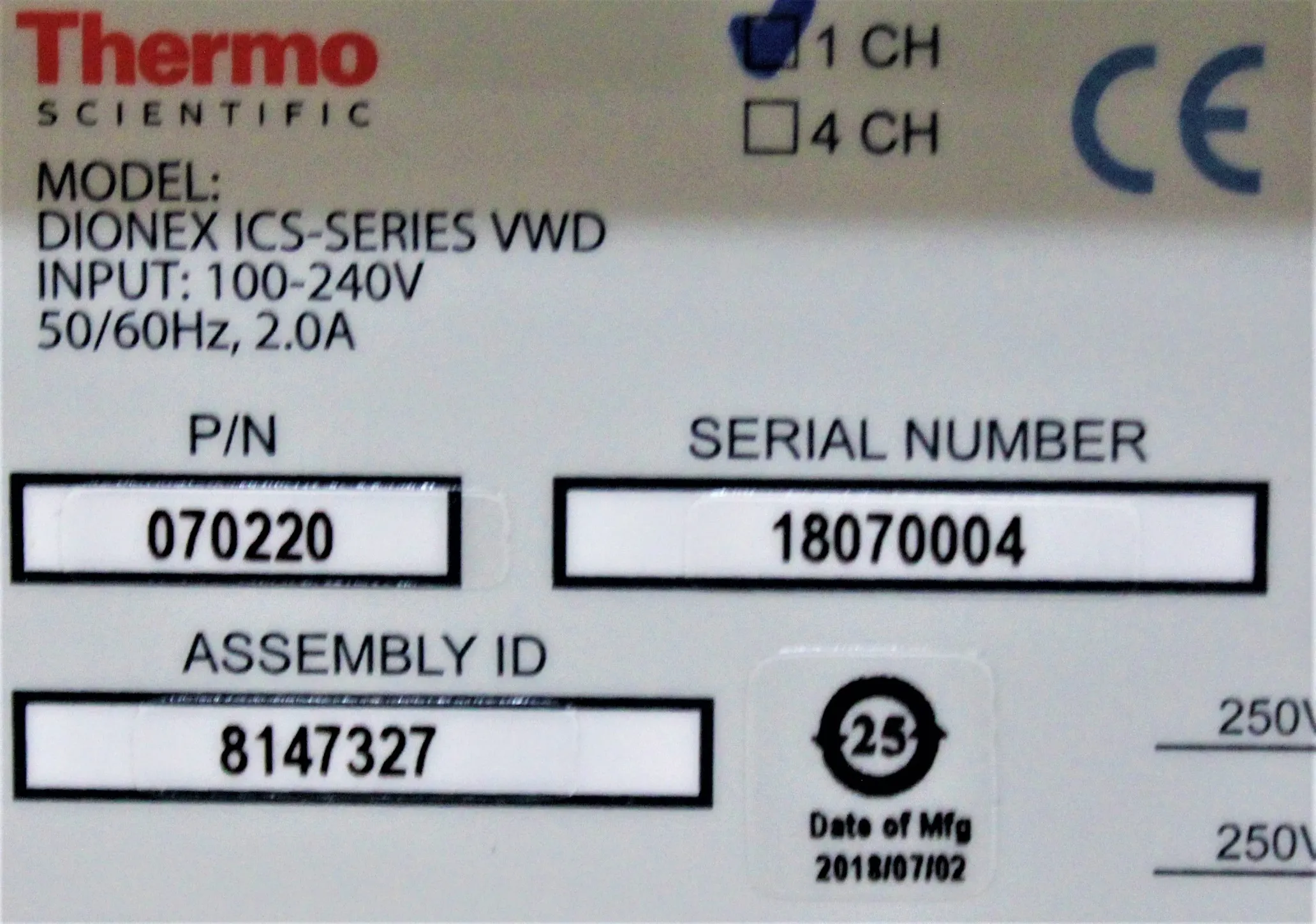 Thermo Scientific Dionex ICS-Series VWD HPLC / FPLC / GC / CE Detector 120V/220V, 50Hz/60Hz 18070004