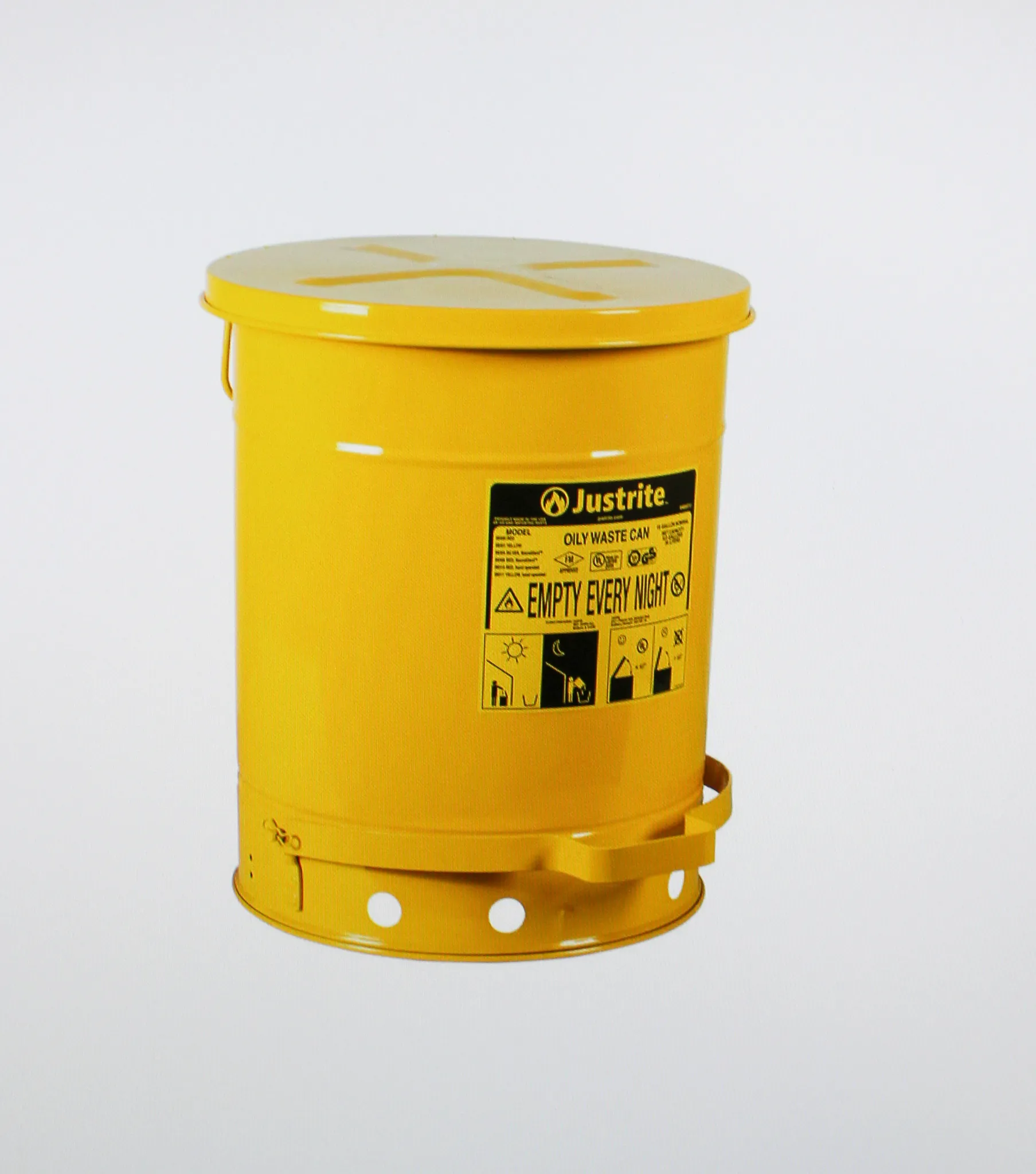 Justrite 10 Gallon Oily Waste Can, Yellow 09301