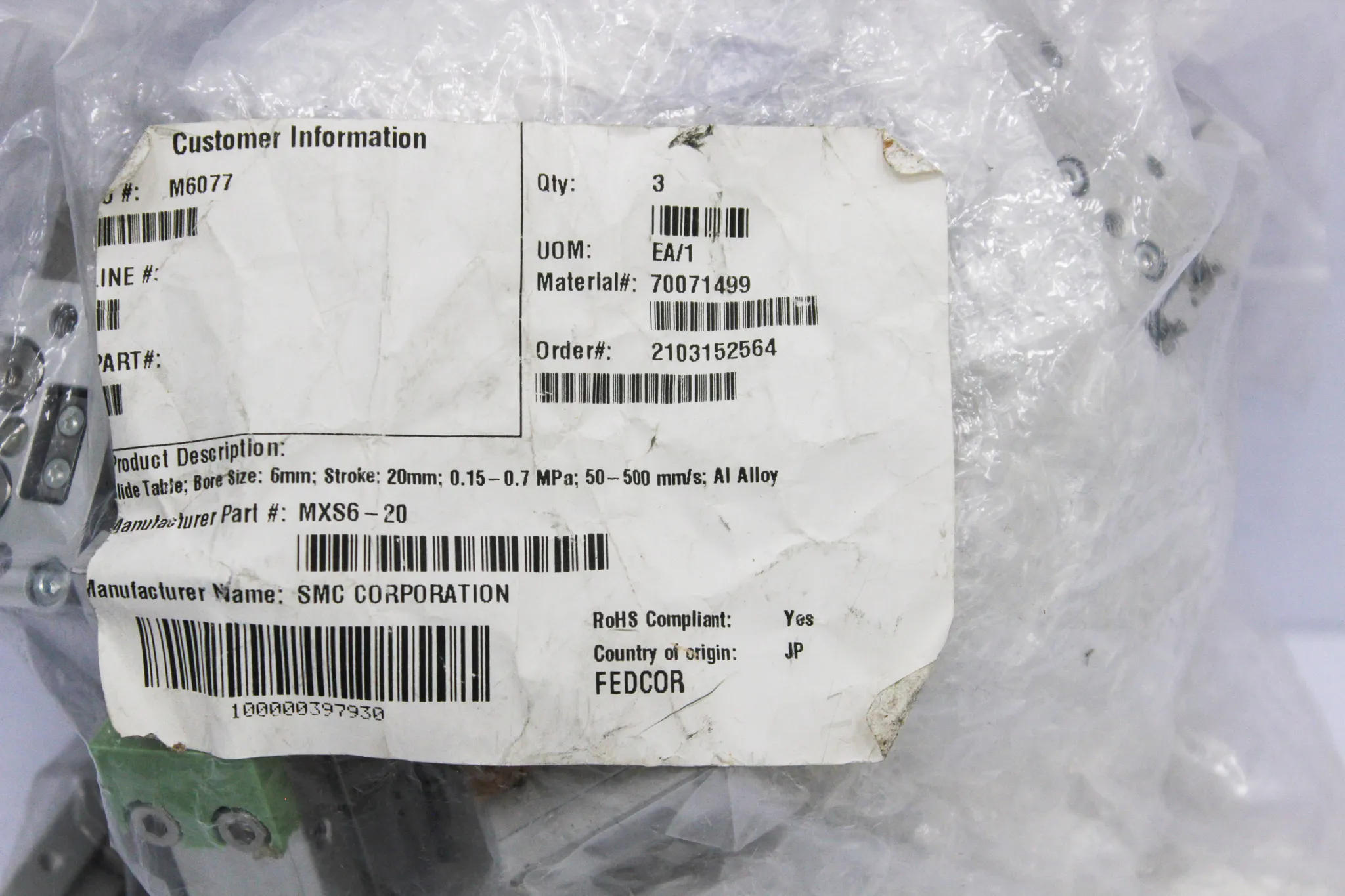 SMC MXS12-30A - MSQA30R Box of Miscellaneous Accessories for Air Slide