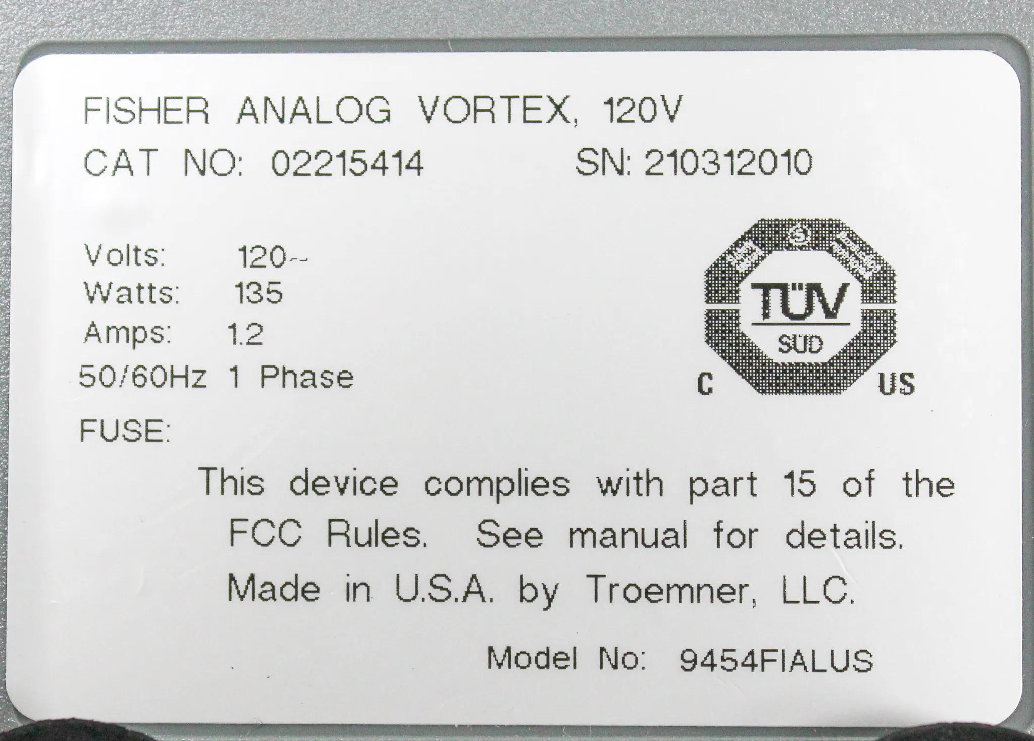 Fisherbrand Analog Vortex Mixer Cat No. 02215414