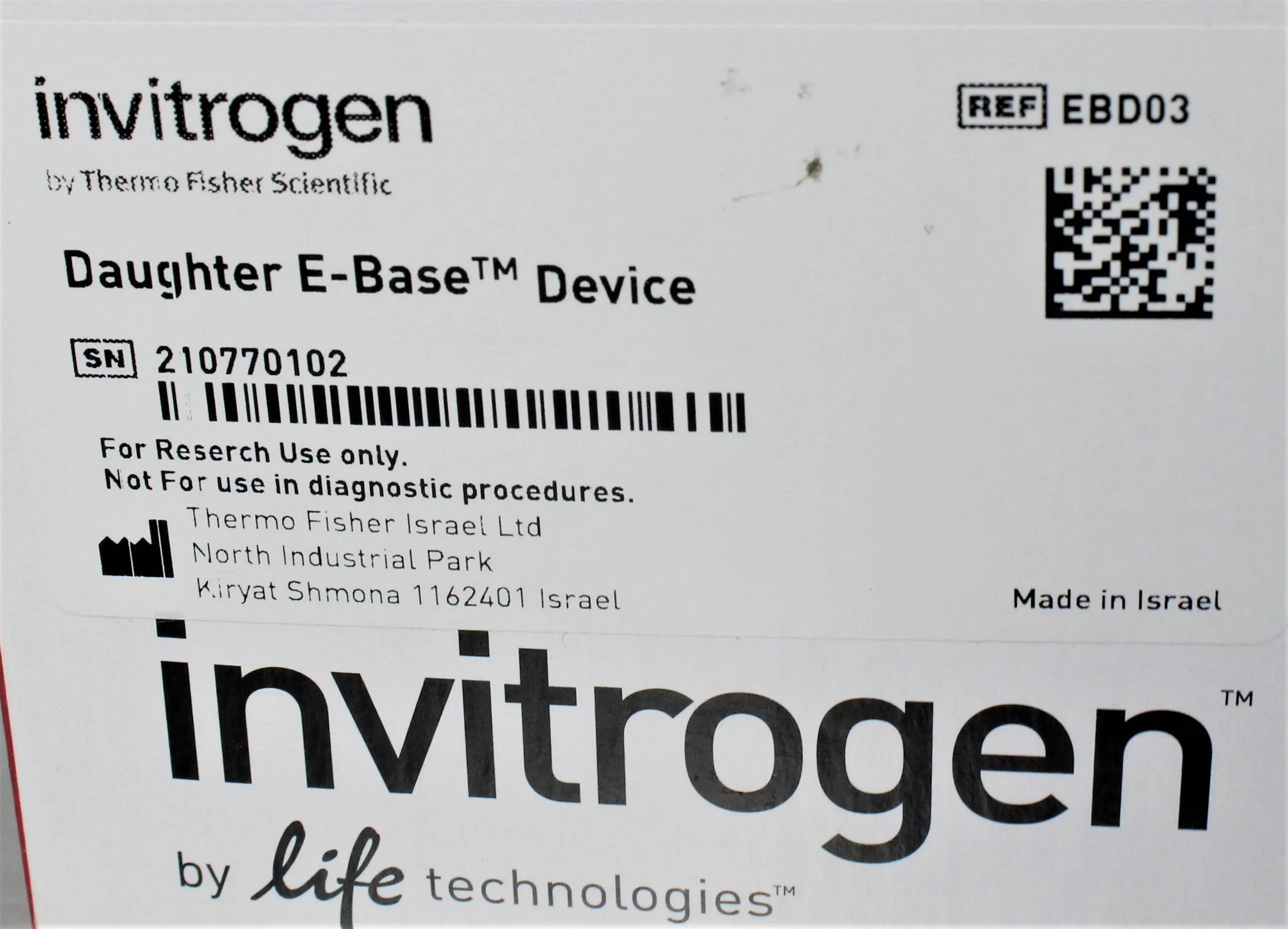 Used Invitrogen EBD03 Daughter E-Base Device for E-Gel and E-PAGE Electrophoresis Systems