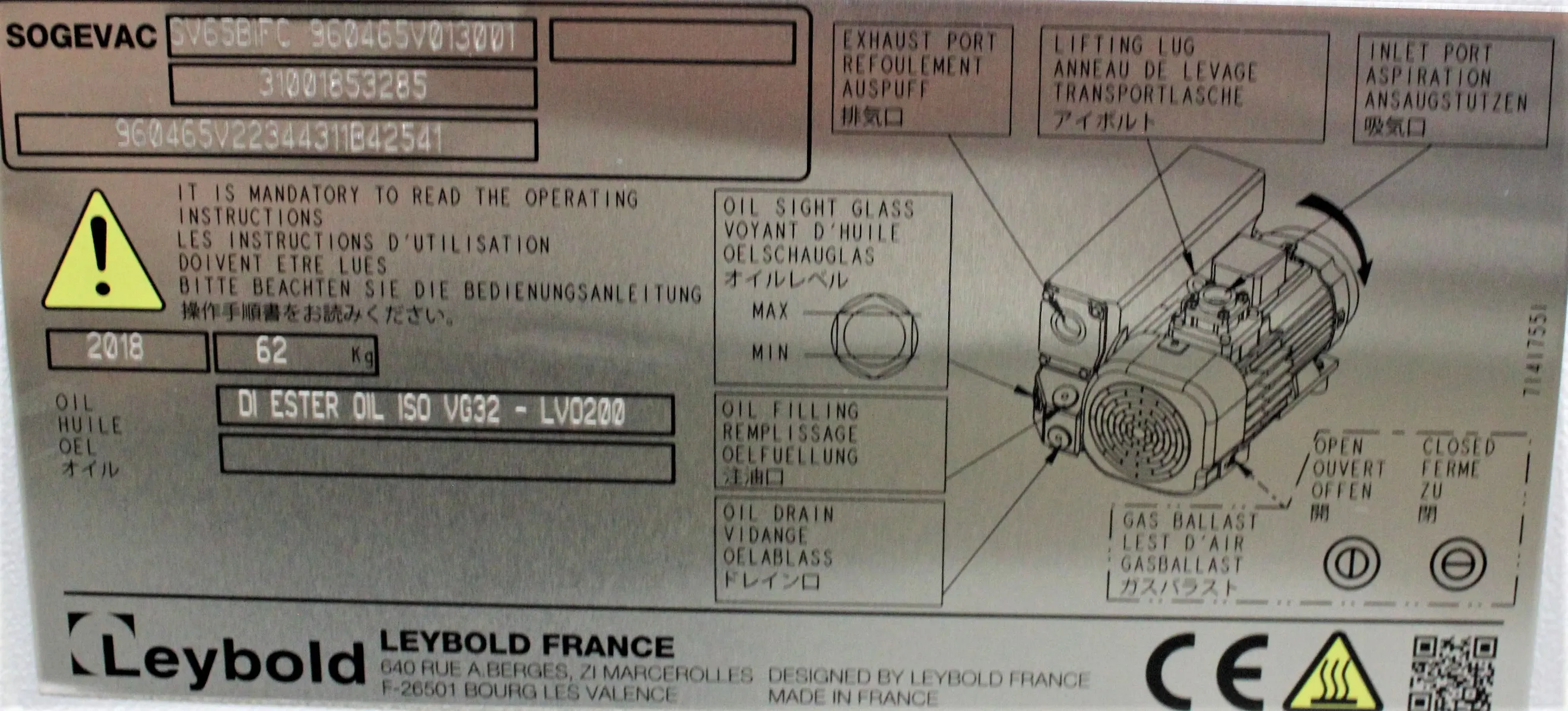 Leybold Sogevac SV65 BI FC Vacuum Pump