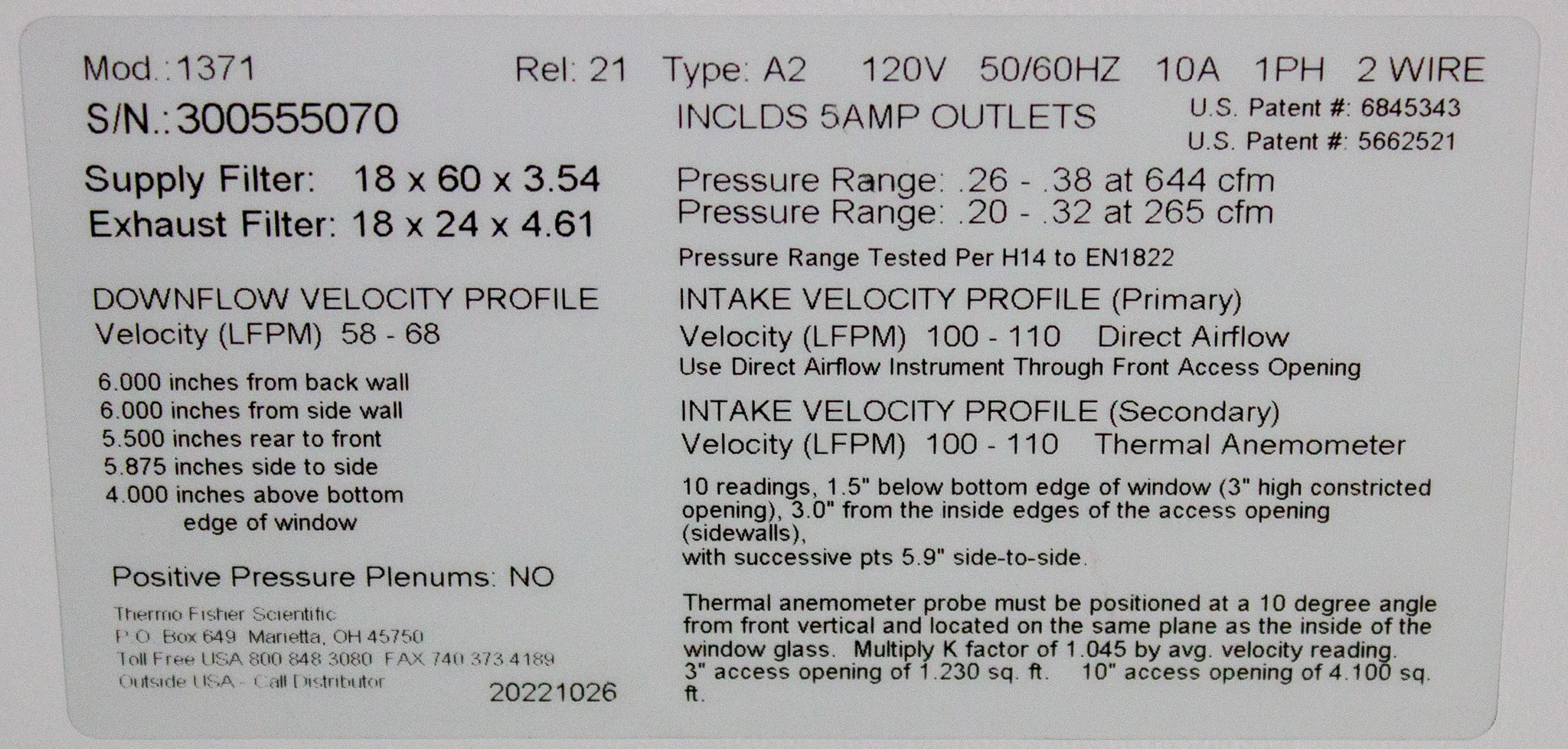 Thermo Scientific 1300 Series Class II, Type A2 Biological Safety Cabinet Model 1371 (Storage)