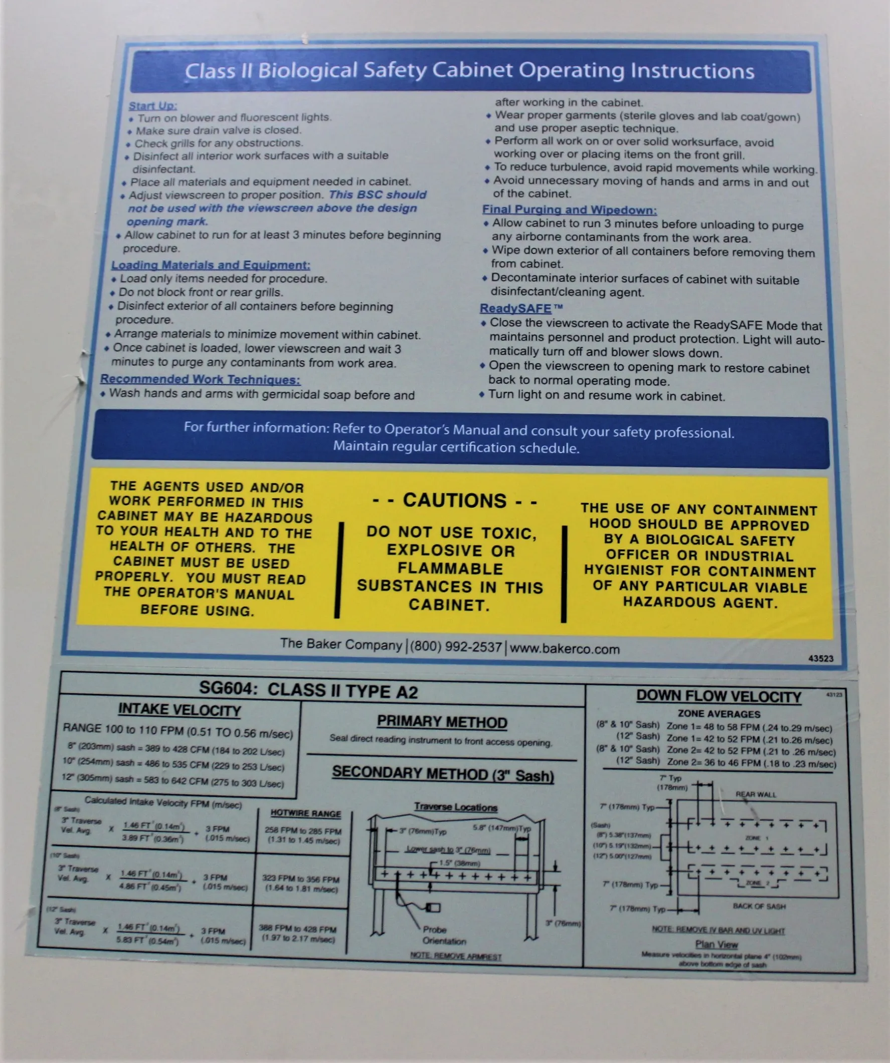 Baker SterilGARD e3 SG604 Biosafety Cabinet - Class 2 Used Hood