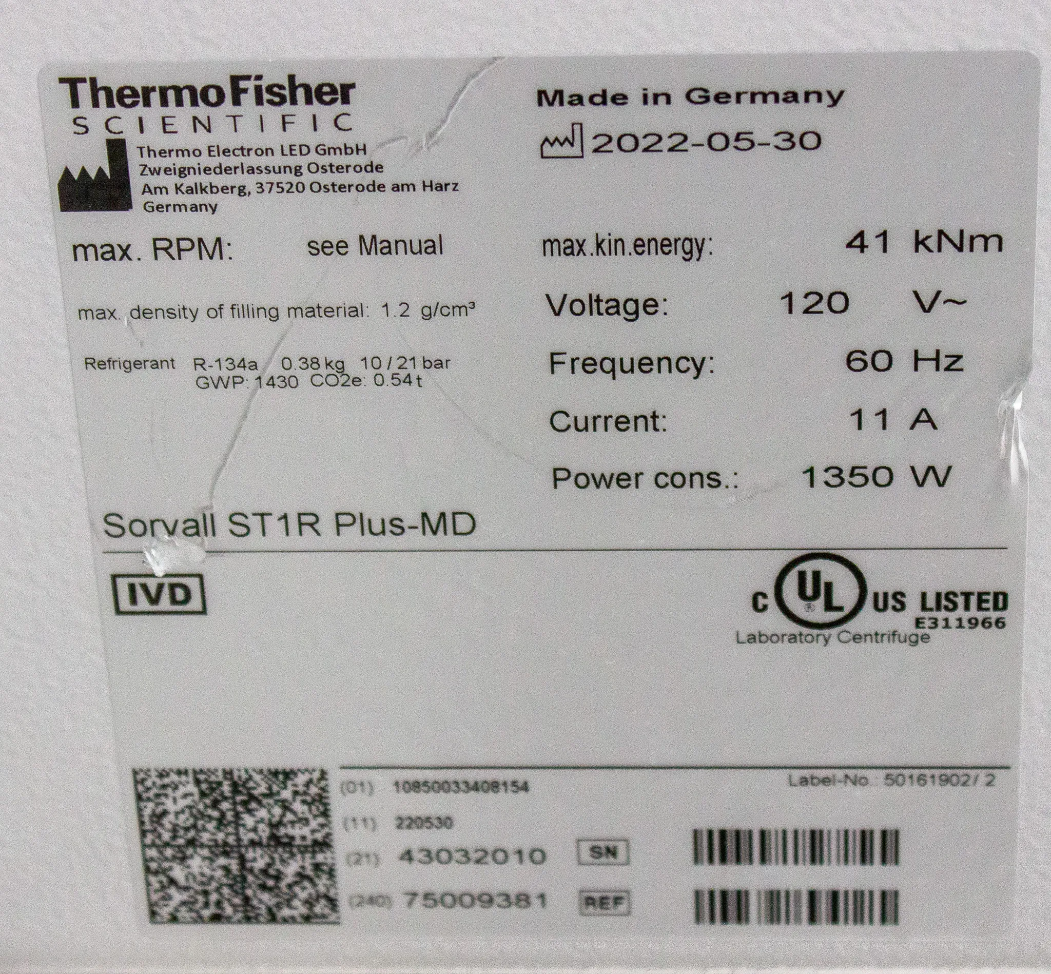 Thermo Scientific Sorvall ST1R Plus-MD Refrigerated Benchtop Centrifuge 75009381 (Storage)