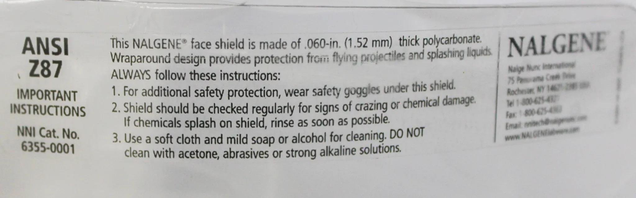 Thermo Scientific Nalgene Face Shield Set 6355-0001, New in Open Box, Unused, Biohazard Protection