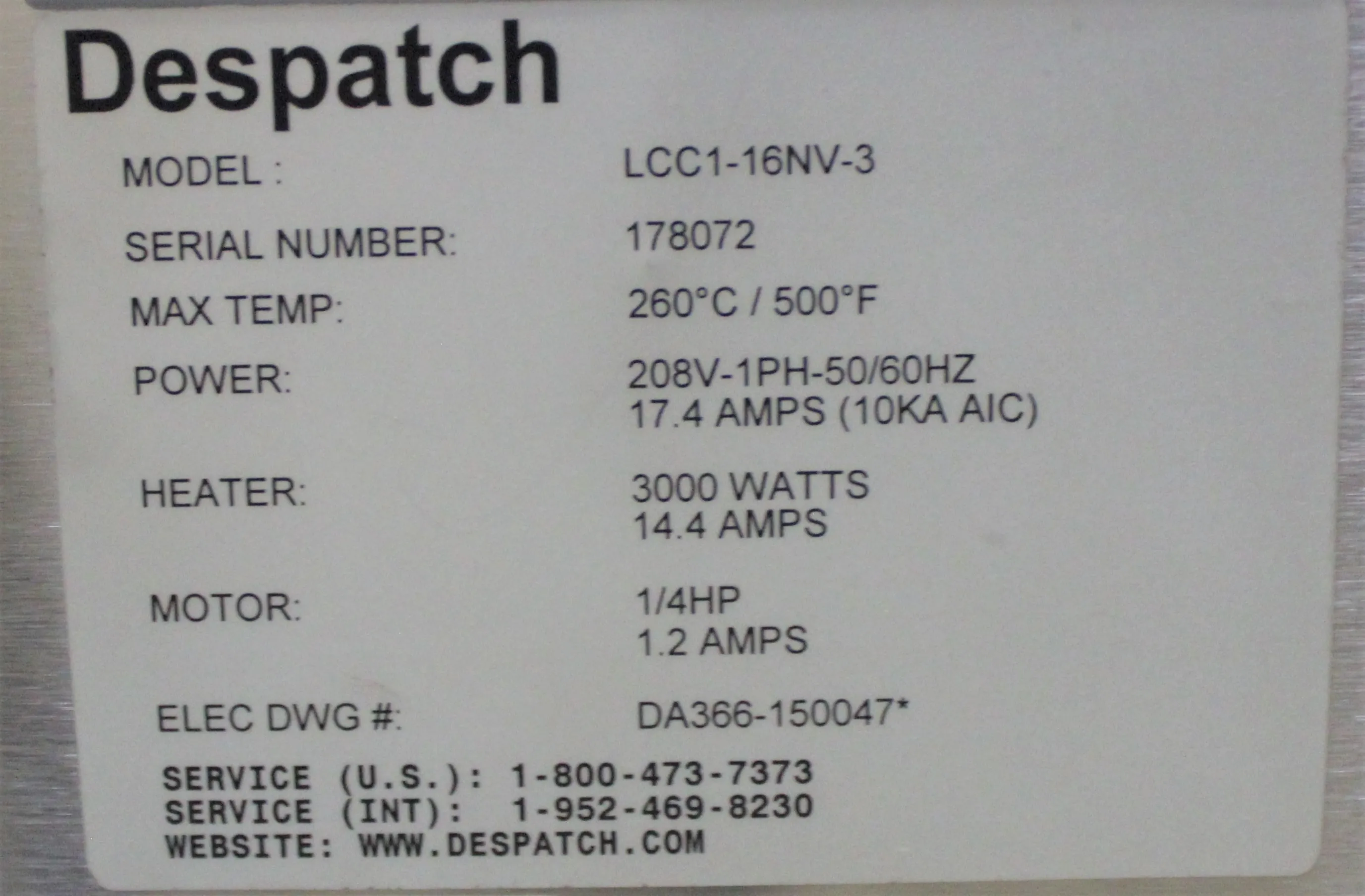 Despatch Double Stack LCC1-16NV-3 Oven with MRC 51000015AF Chart Recorder