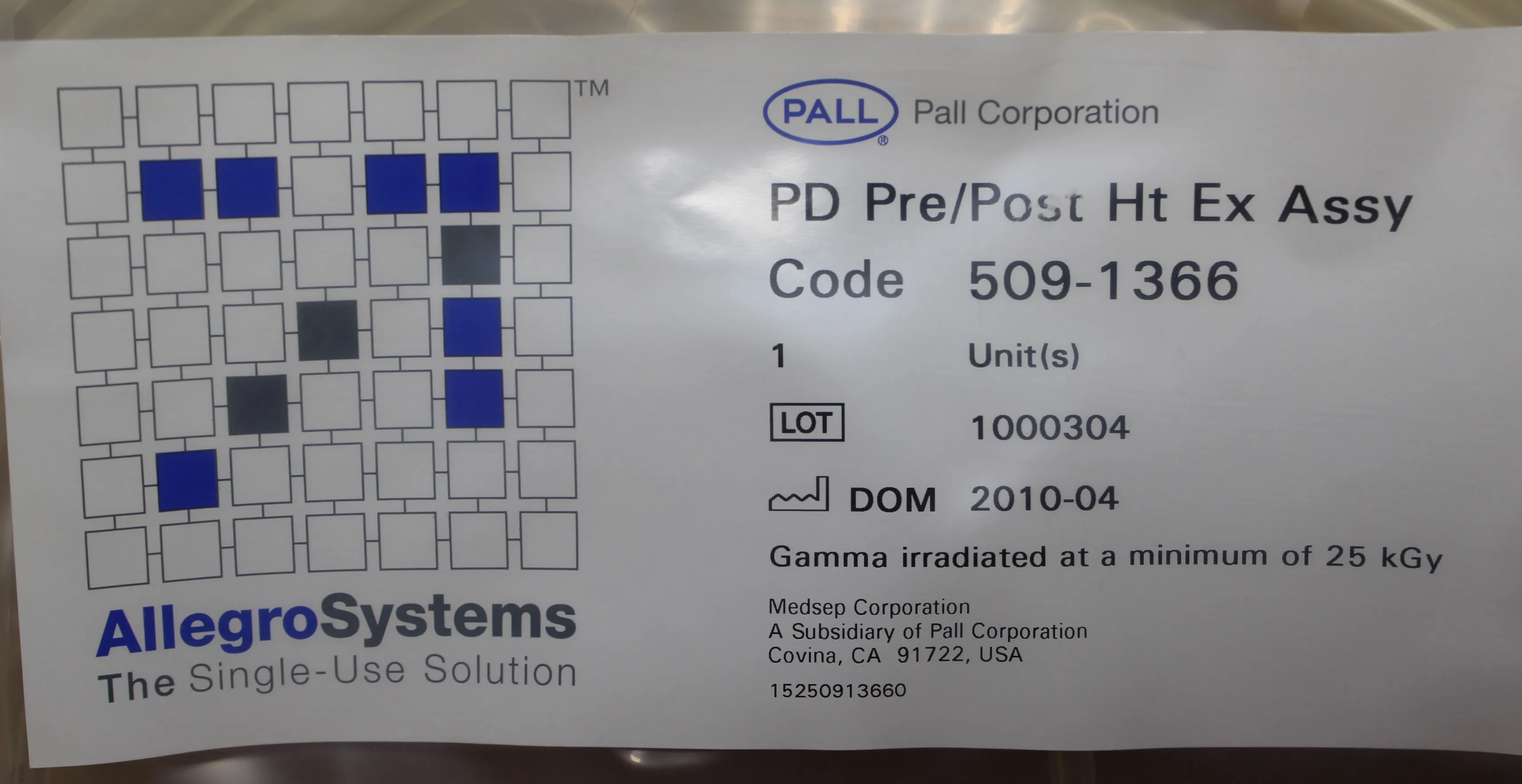 Pall PD Pre/Post Ht Ex Assy 509-1366 Consumable - New other (see details)