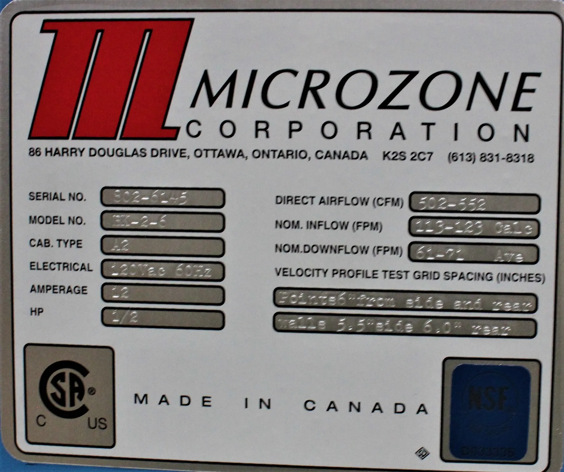 Microzone Corporation BK-2-6 Biosafety Cabinet