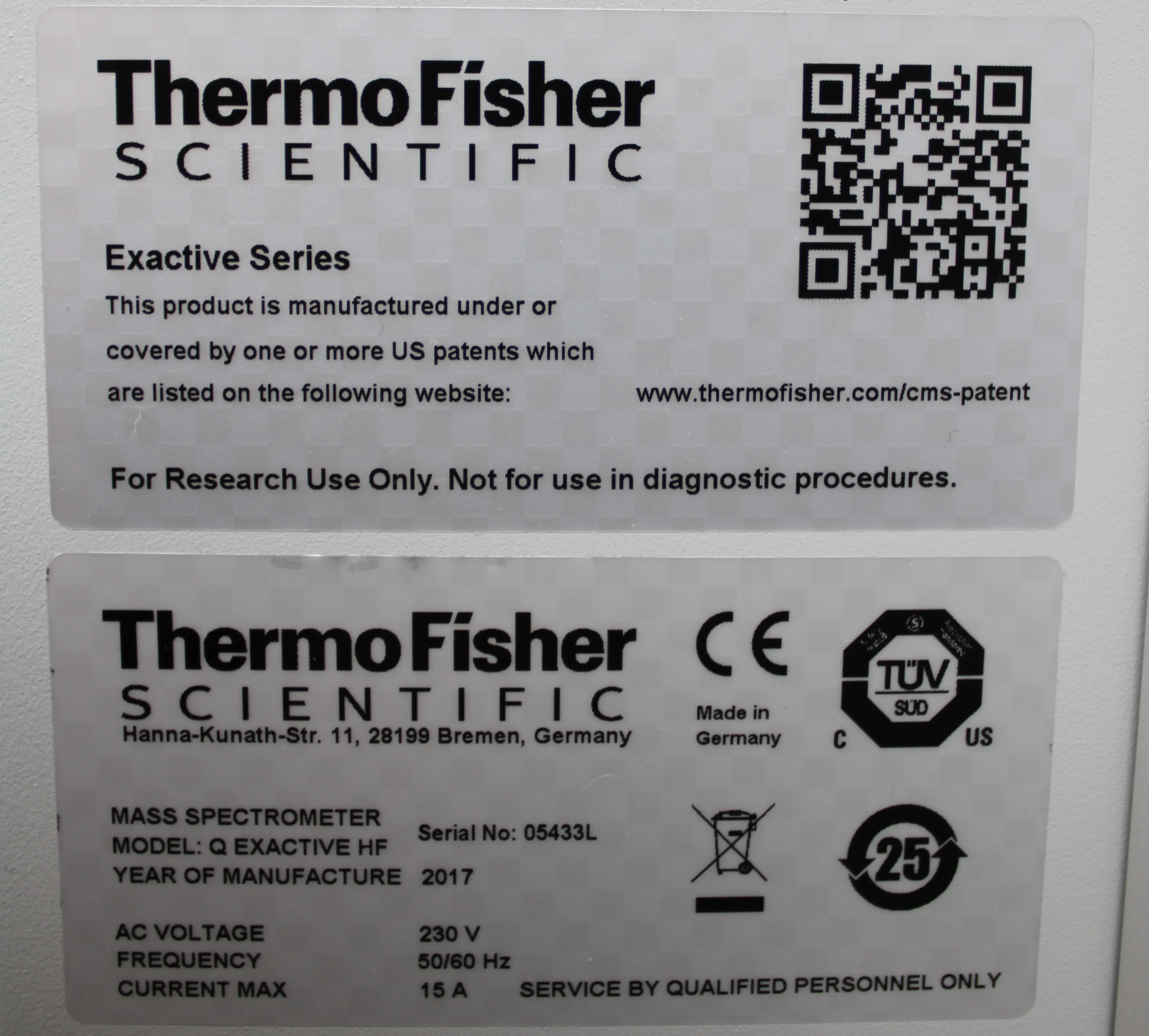 Thermo Fisher Q EXACTIVE HF Mass Spectrometer, 2017