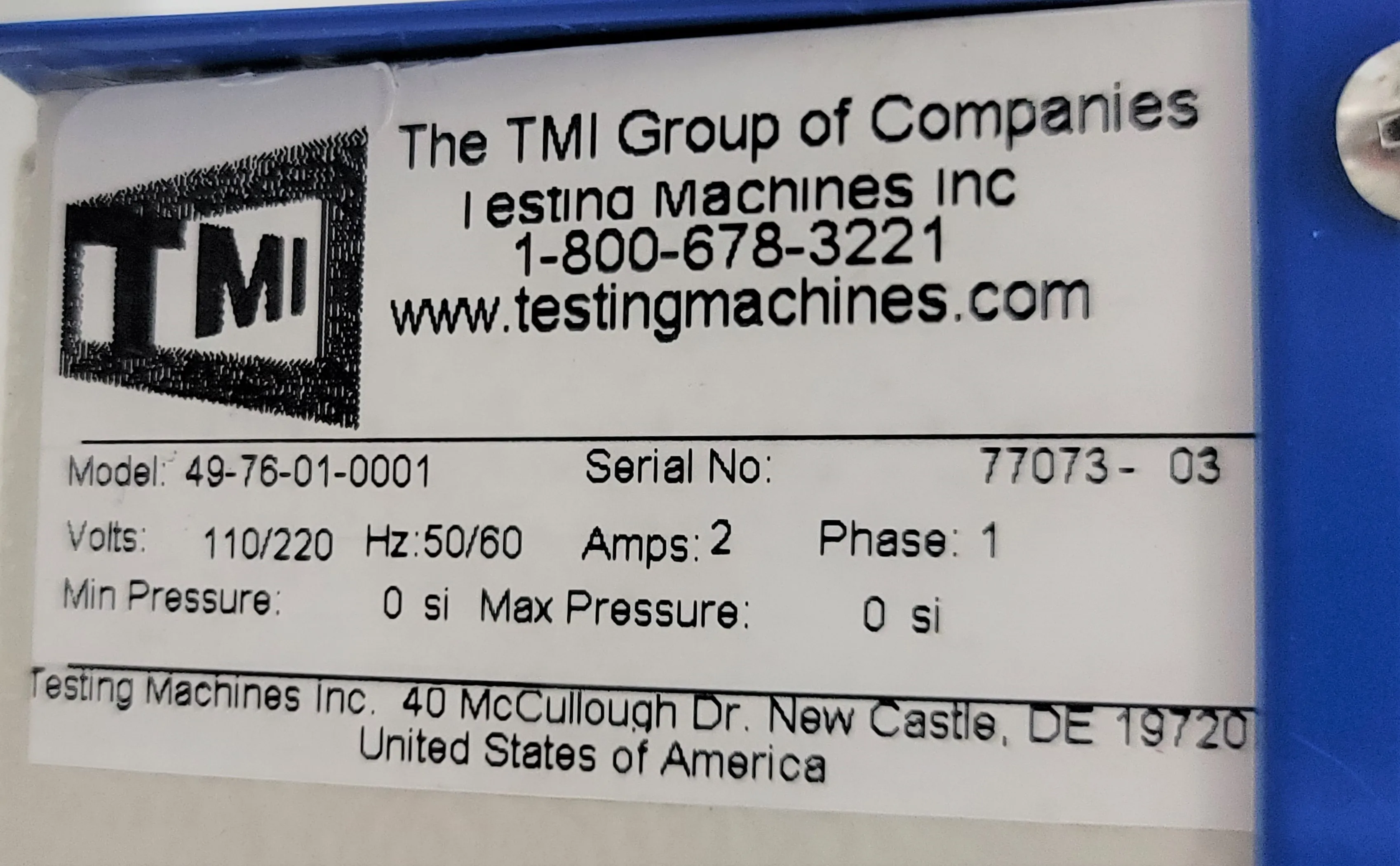 TMI Model 49-76 Thickness Tester with Proprietary Electronic Measurement System and Calibrated Gauge Blocks