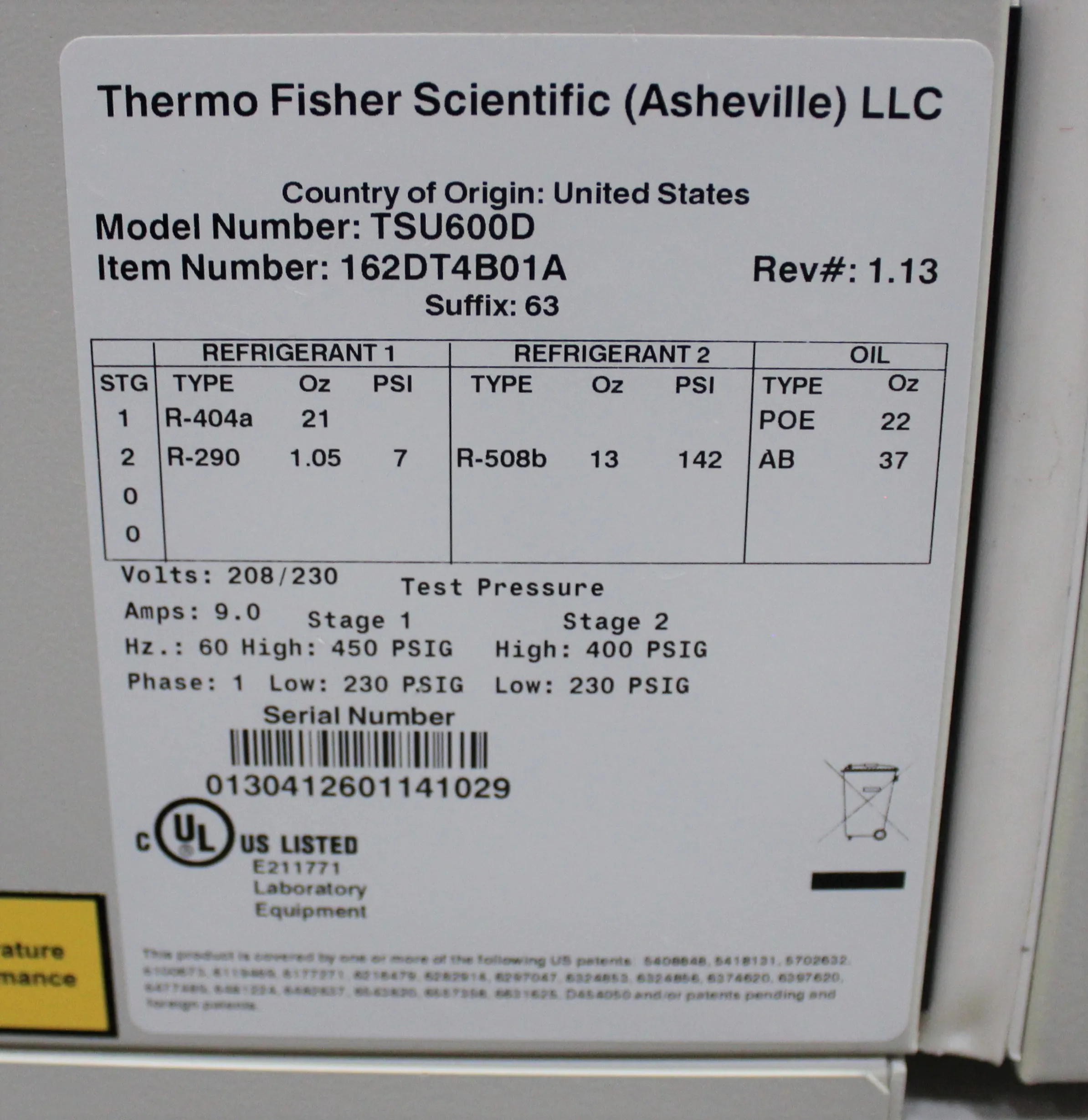 Thermo Scientific TSU600D Ultra-Low Temperature Freezer - Used