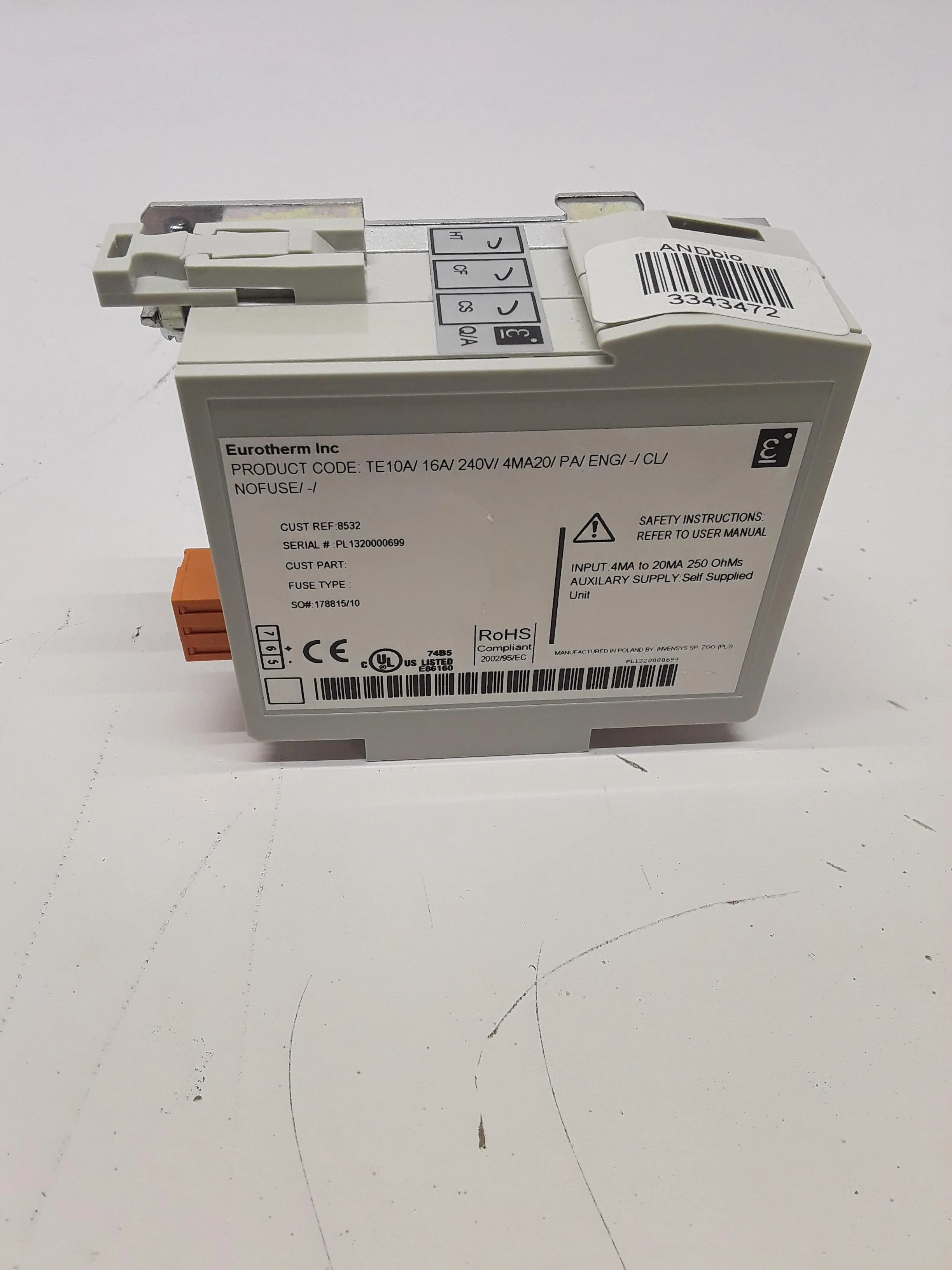 Eurotherm TE10A Thyristor Power Controller 16A 240V 4-20MA DC Burst Firing 47-63Hz 30-Day Warranty