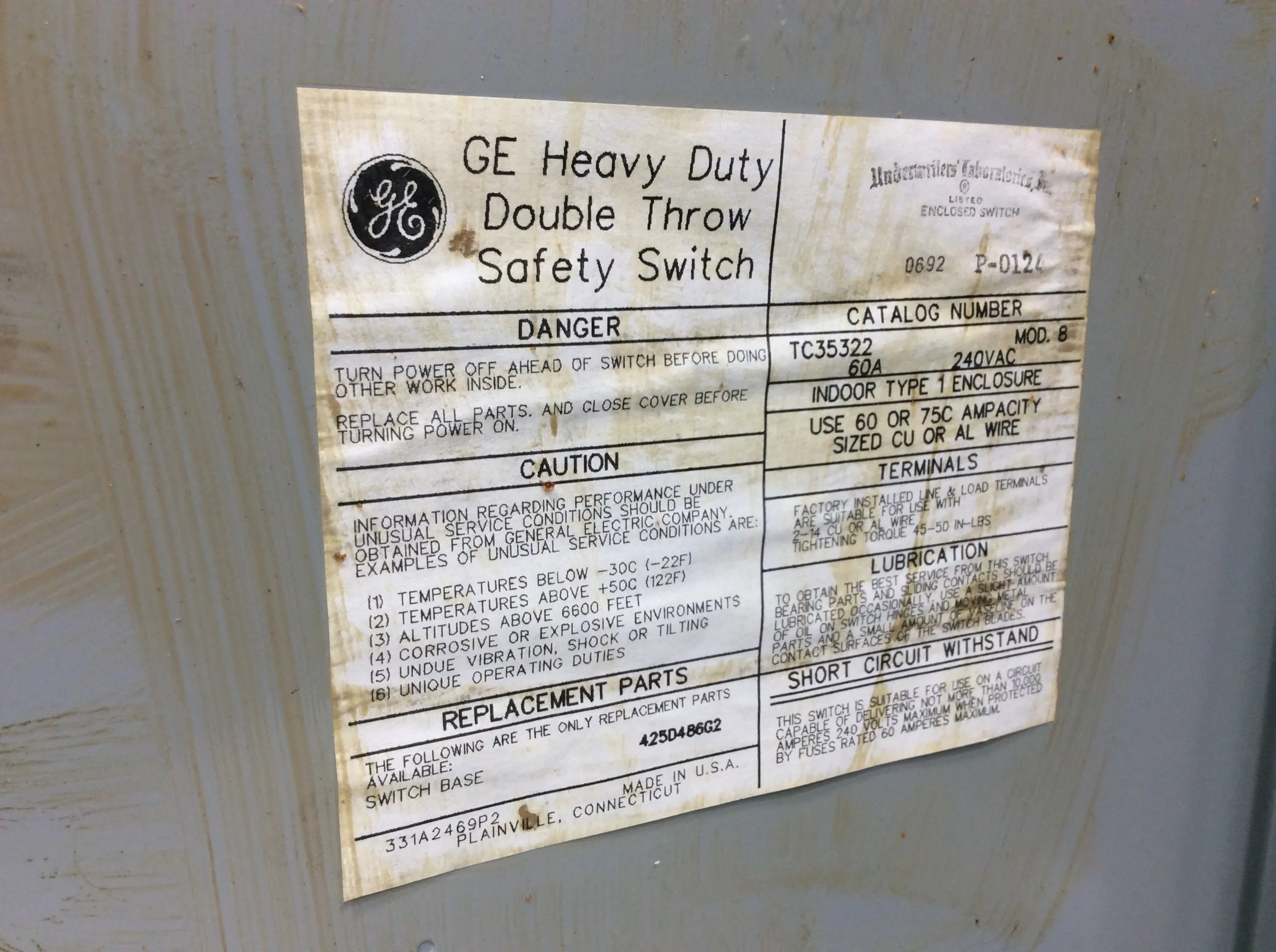 GE Heavy Duty Double Throw Safety Switch (Lot of 6)