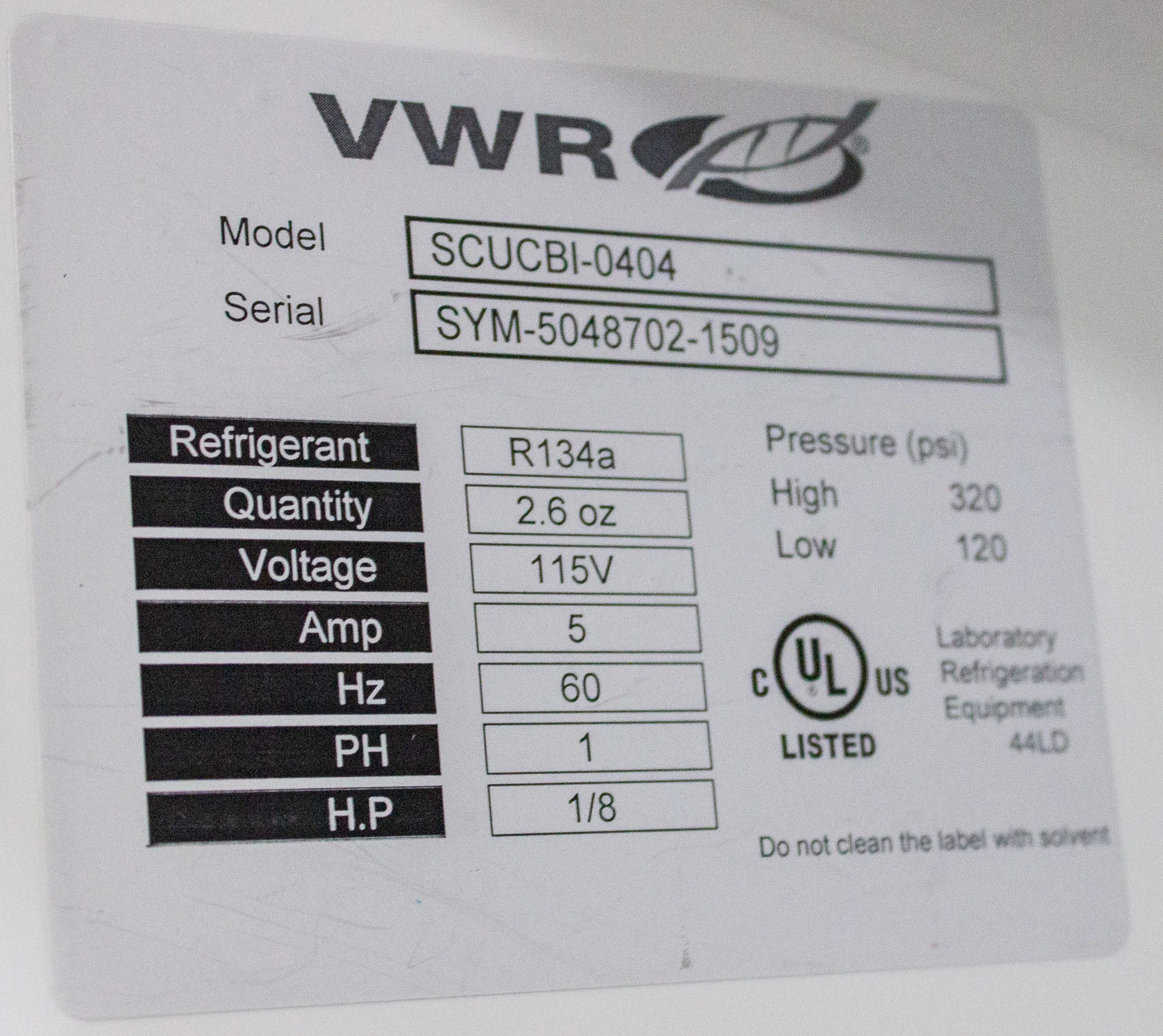 VWR Undercounter Refrigerator Model SCUCBI-0404